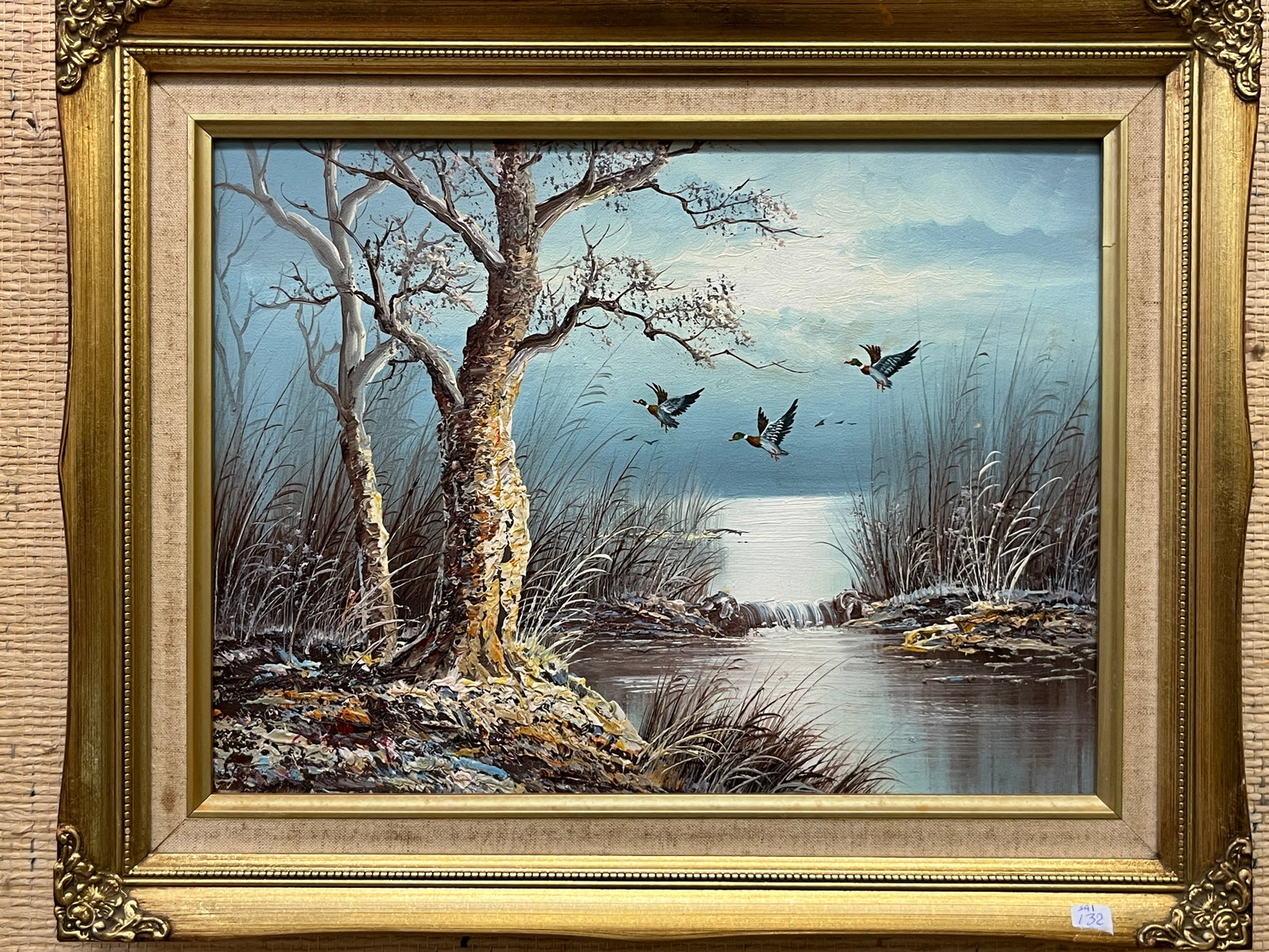 Oil on Canvas Ducks Flying Over Water 16x20 (1 of 1)