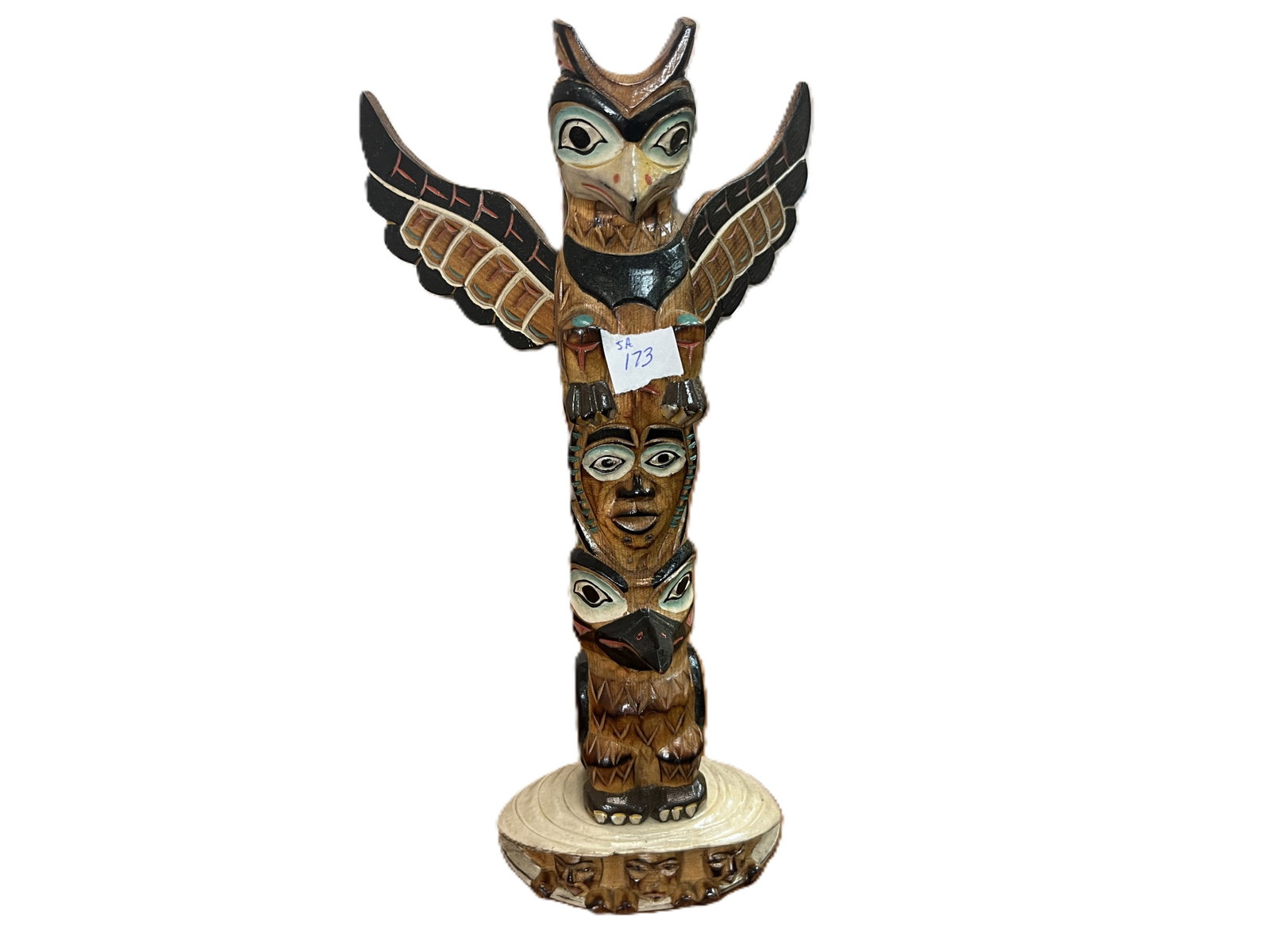 Ray Moore Hand-Carved & Painted Alaskian Totem Pole signed on bottom 10'h (1 of 4)