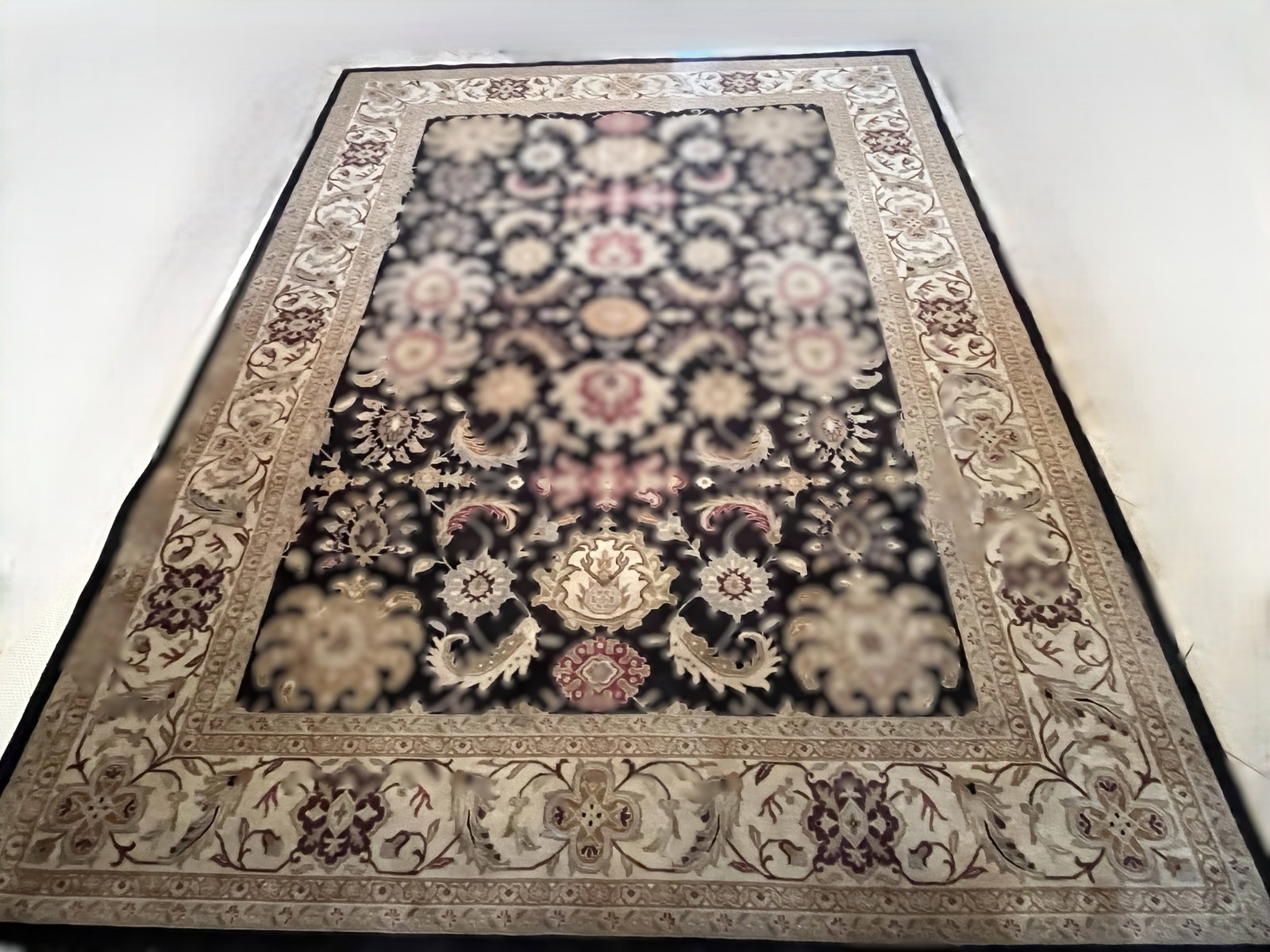 Ethan Allen Ziegler Hand-Knotted Wool Rug, Espresso Ground with Floral Border, 11x8 (1 of 3)