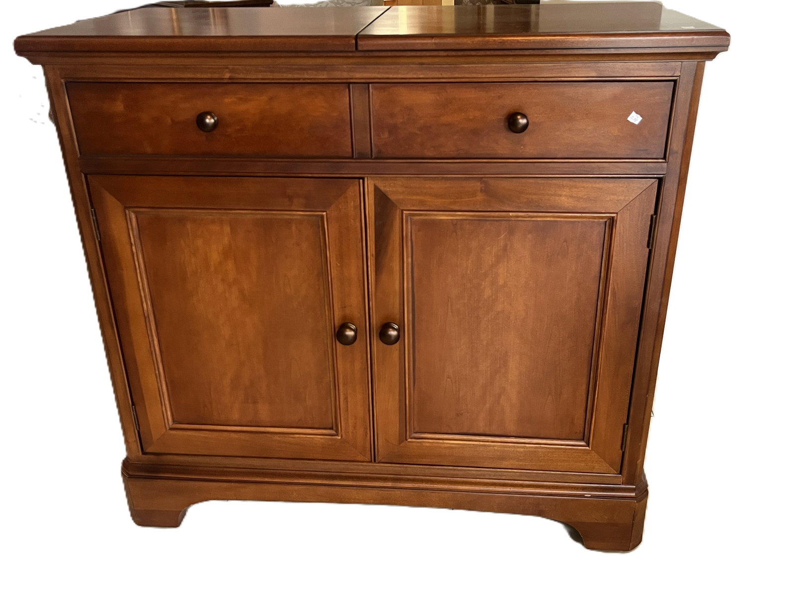 Thomasville Rolling Bar Cabinet with Fold Out Leaf Top, Cherry Finish, 39H x 42W x 20D (1 of 8)