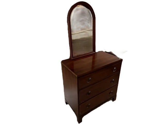 Early Kittinger (Buffalo) Walnut Dresser & Matching Wall Mirror, c. 1870-1890: Early walnut dresser and matching wall mirror by Kittinger, produced in Buffalo, New York during the company's founding period (est. 1866). The dresser features a solid walnut top, three drawers with 