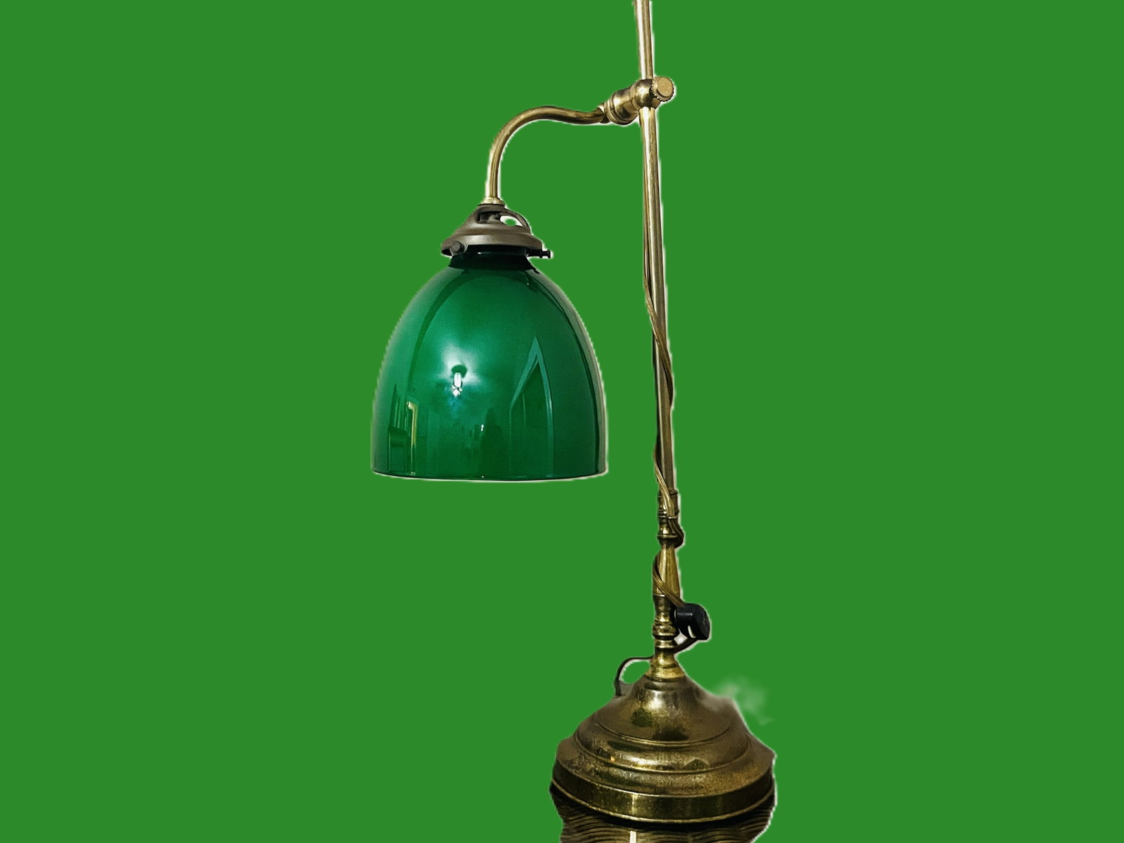 Vintage Brass Banker’s Desk Lamp with Green Glass Shade (1 of 1)
