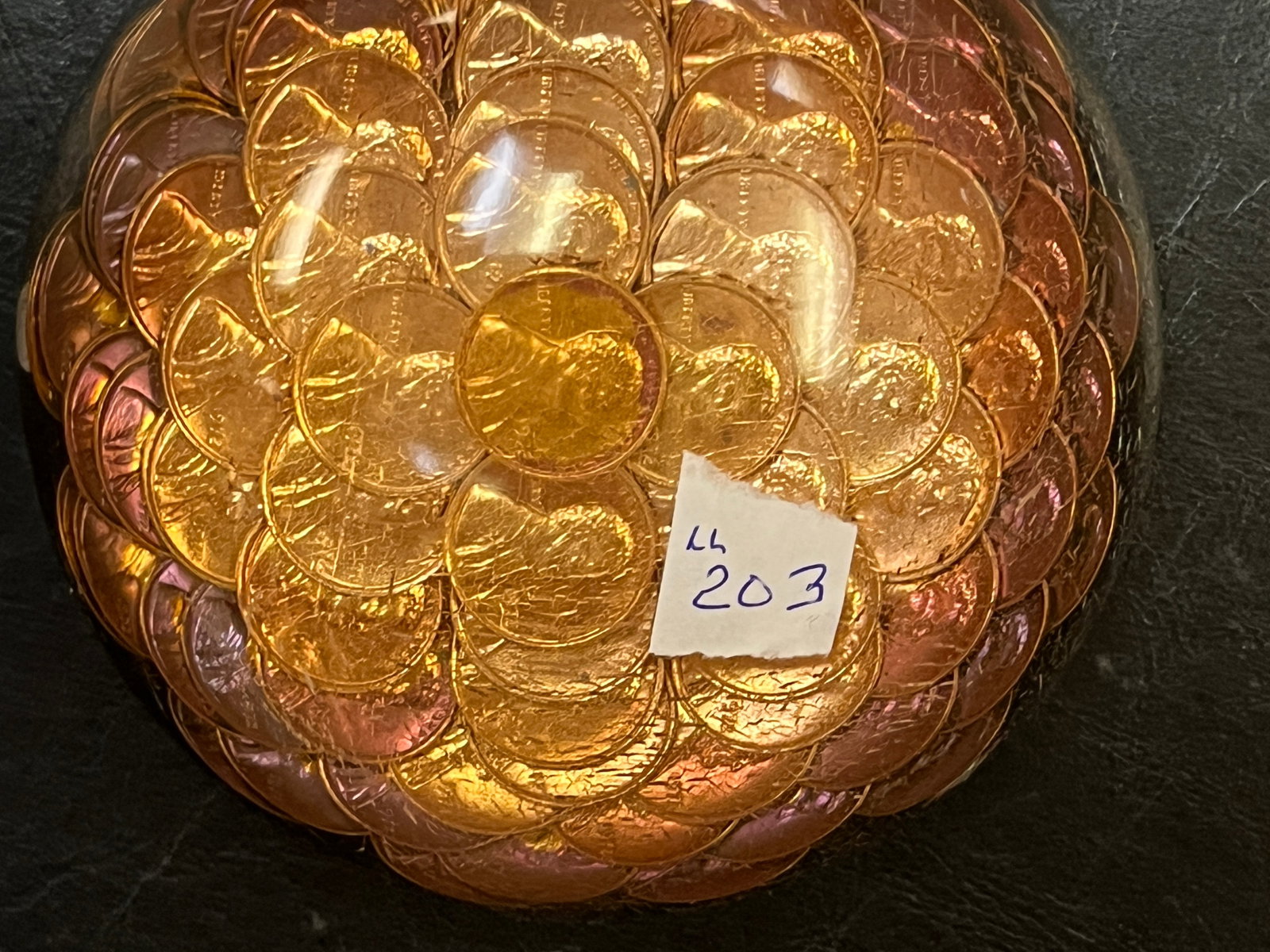 VTG Lucite Dome Paperweight with Embedded Pennies, 2,5h x 4.5dia. (1 of 2)