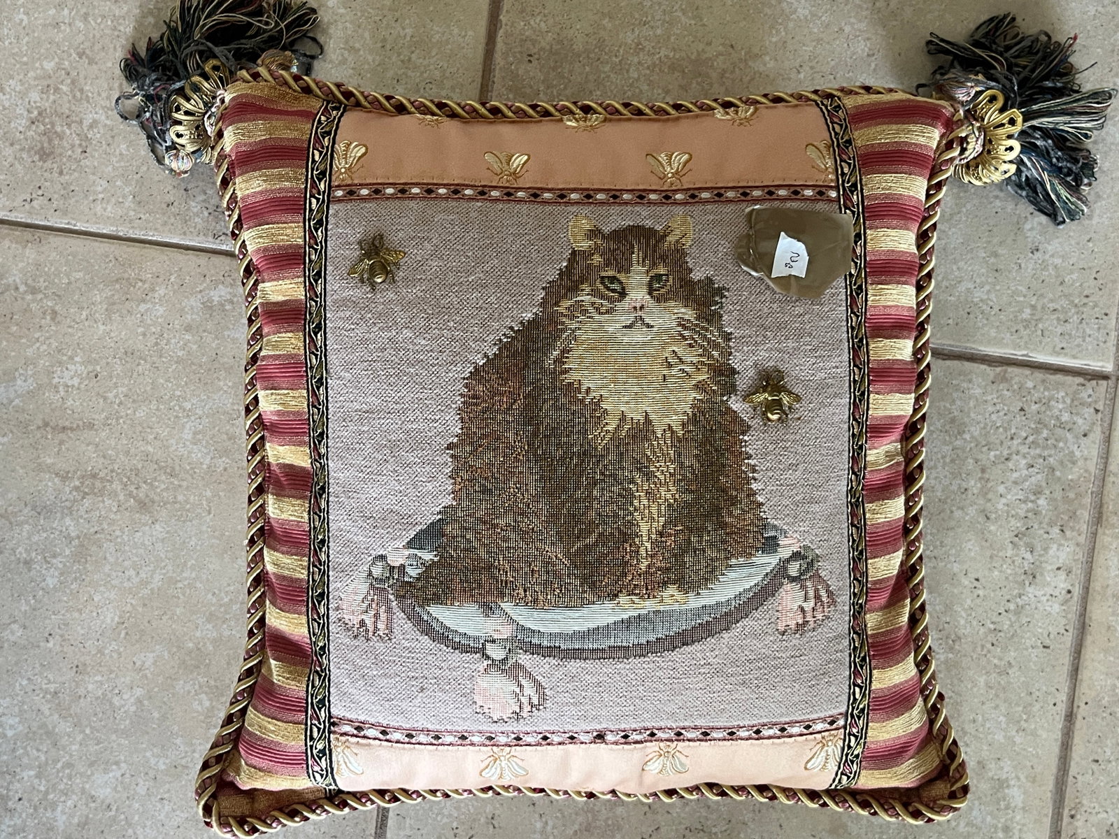 Decorative Tapestry Persian Cat Throw Pillow with Tassels (1 of 1)