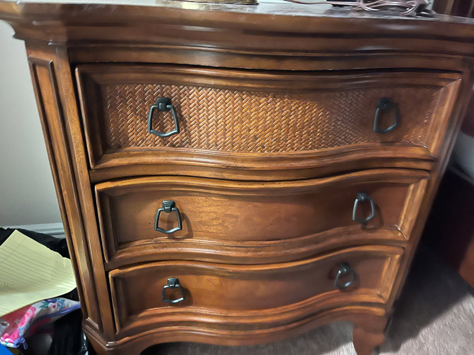 Hooker Furniture Cherry Finish Nightstand with Quarter-Sawn Inlaid Top & Woven Drawer Front, 30"H  (1 of 3)