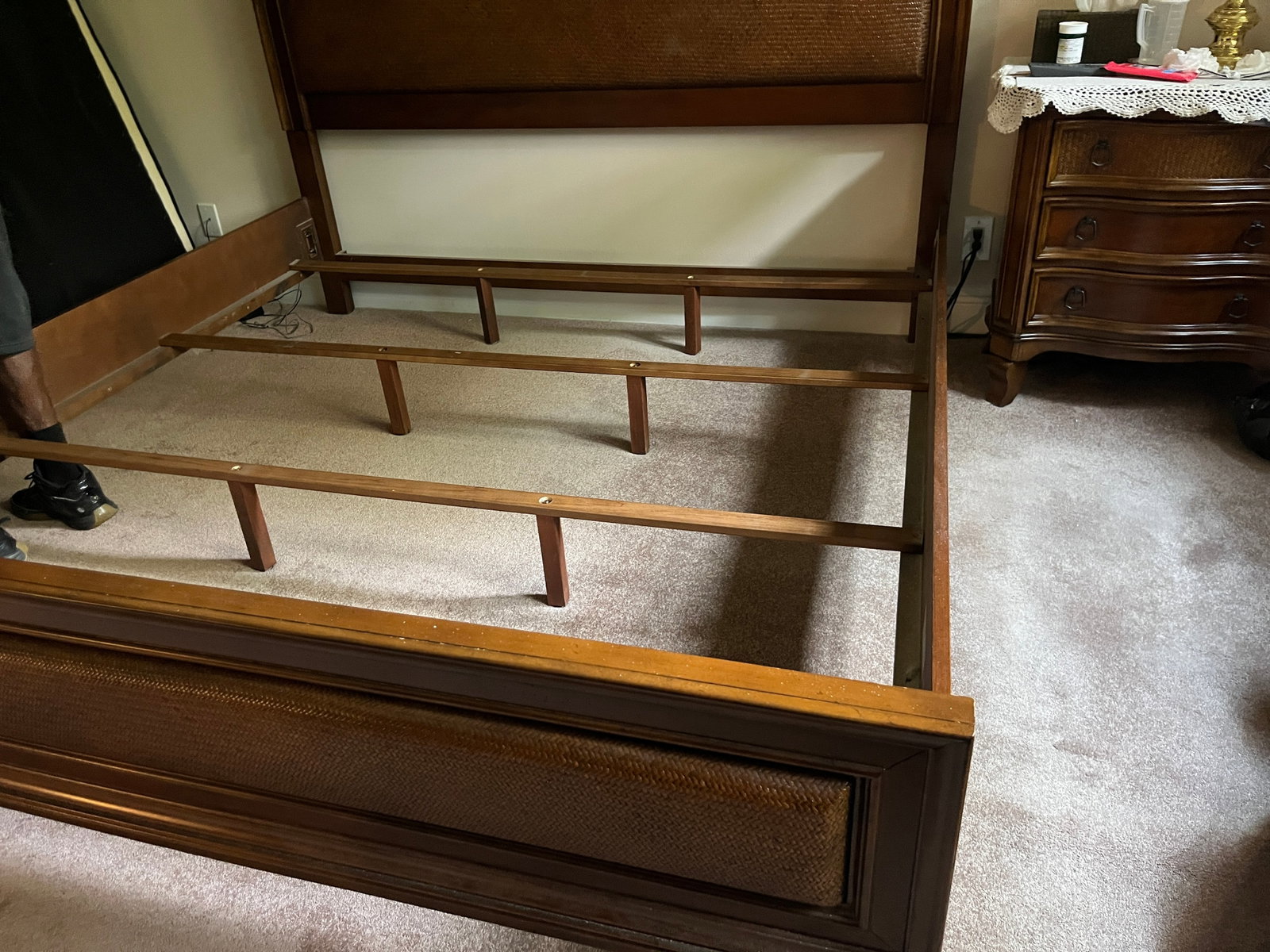 Hooker Furniture King Bed with Woven Rattan Panels & Arched Cherry Frame, 82"H ? 82"W ? 88"L (1 of 3)