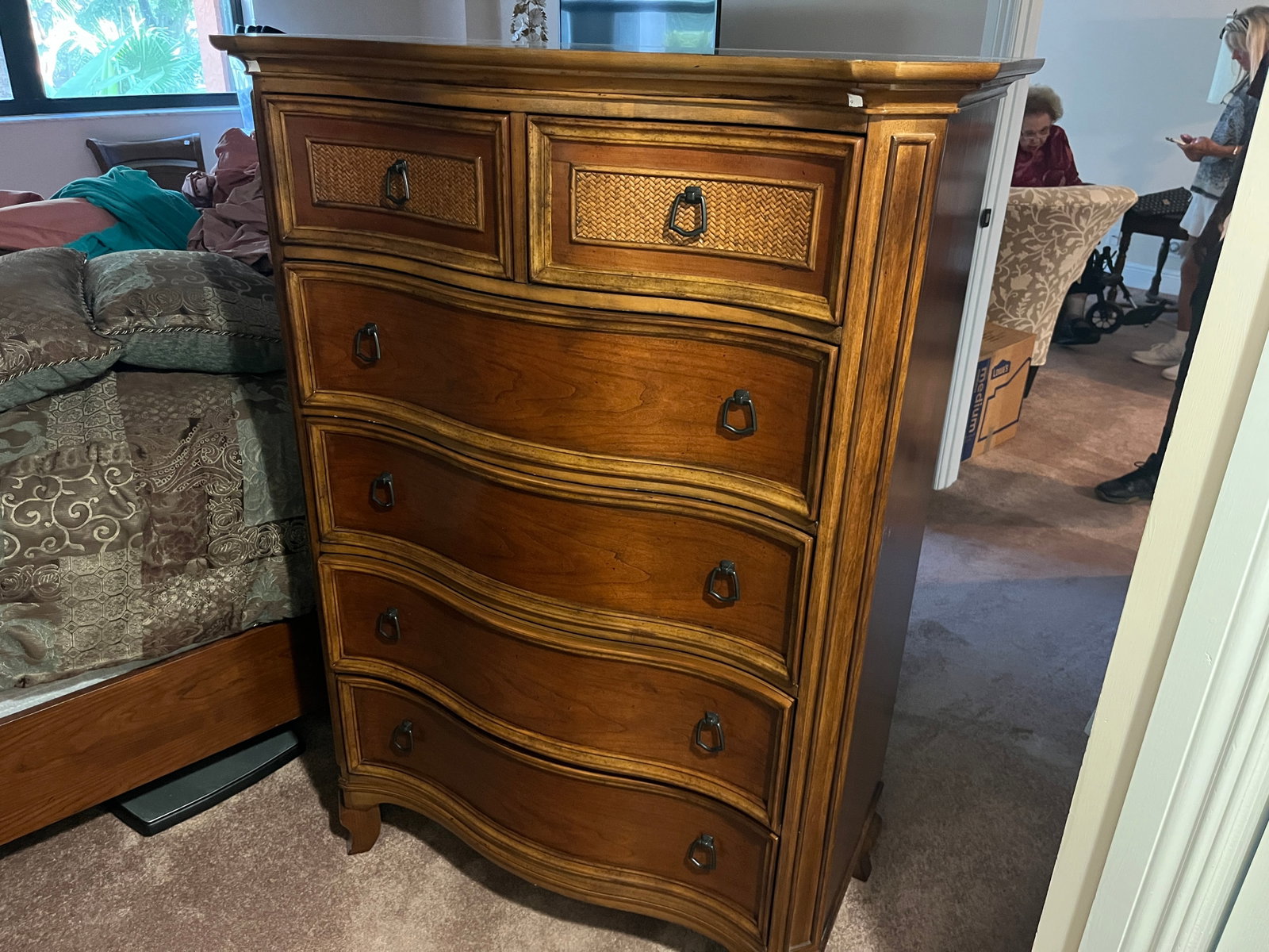 Hooker Furniture Highboy Chest with Woven Rattan Panels & Serpentine Cherry Front, 54"H ? 42"W  (1 of 3)