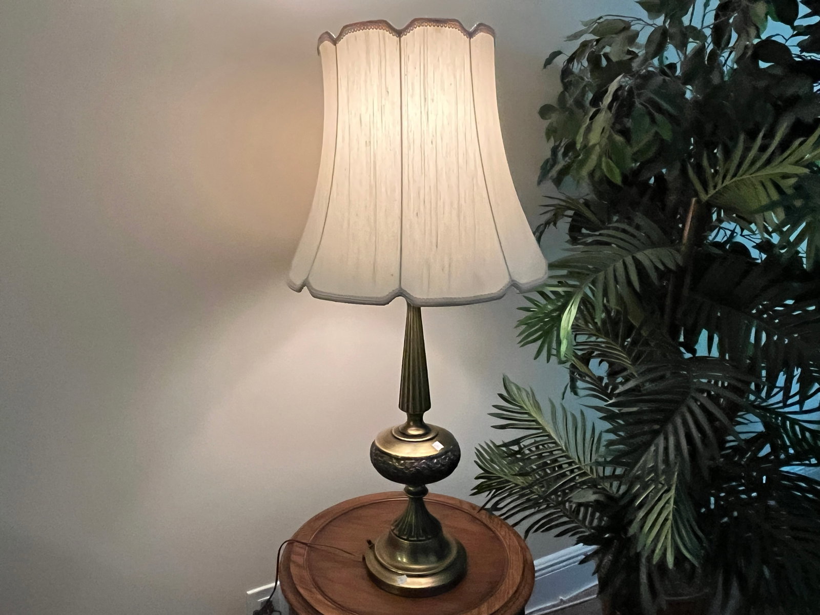 Vintage Brass Table Lamp with Embossed Floral Band, 38"H x 15"W (1 of 3)