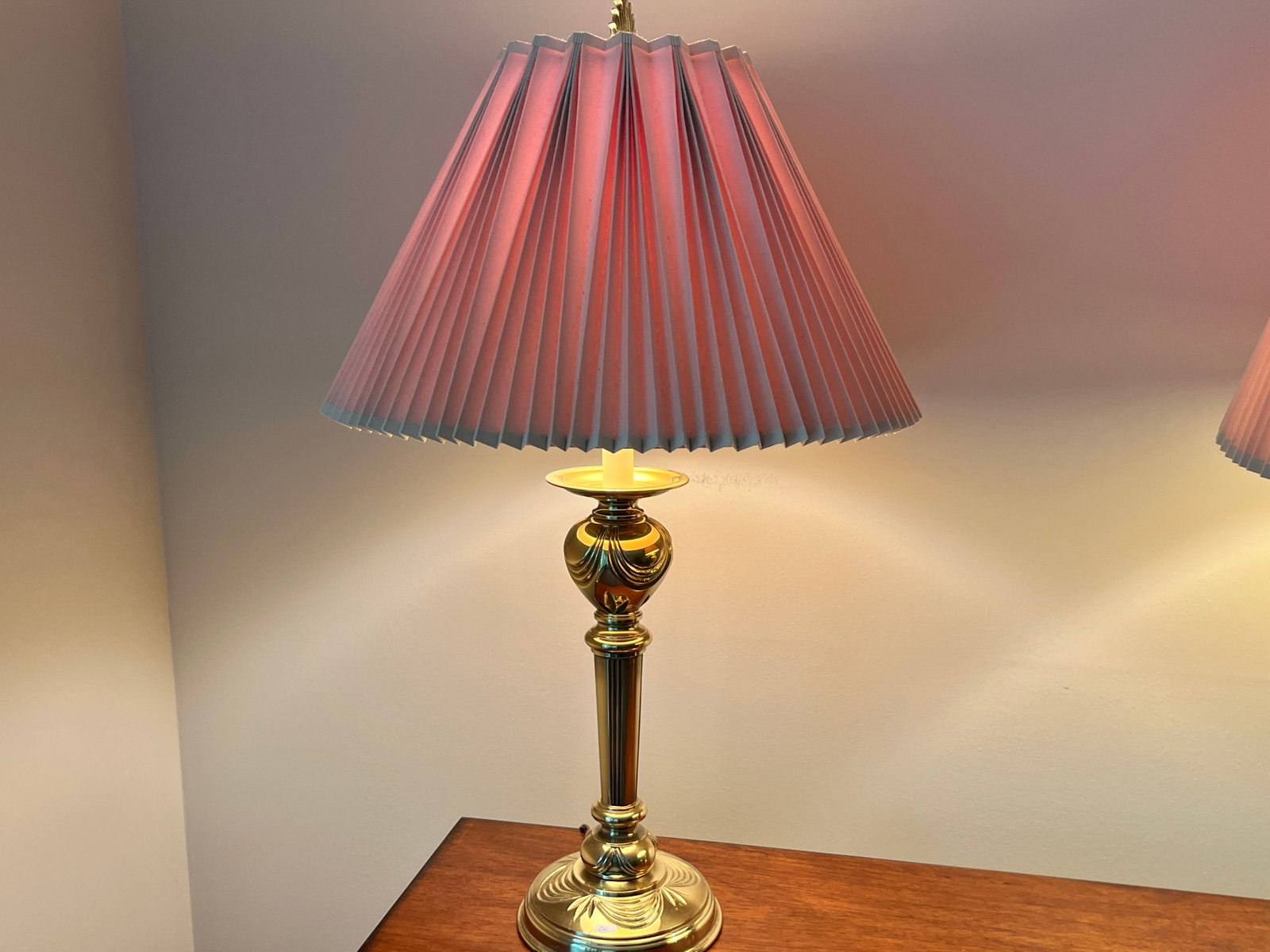 Vintage Polished Brass Table Lamp with Pleated Shade, 29"H (1 of 3)