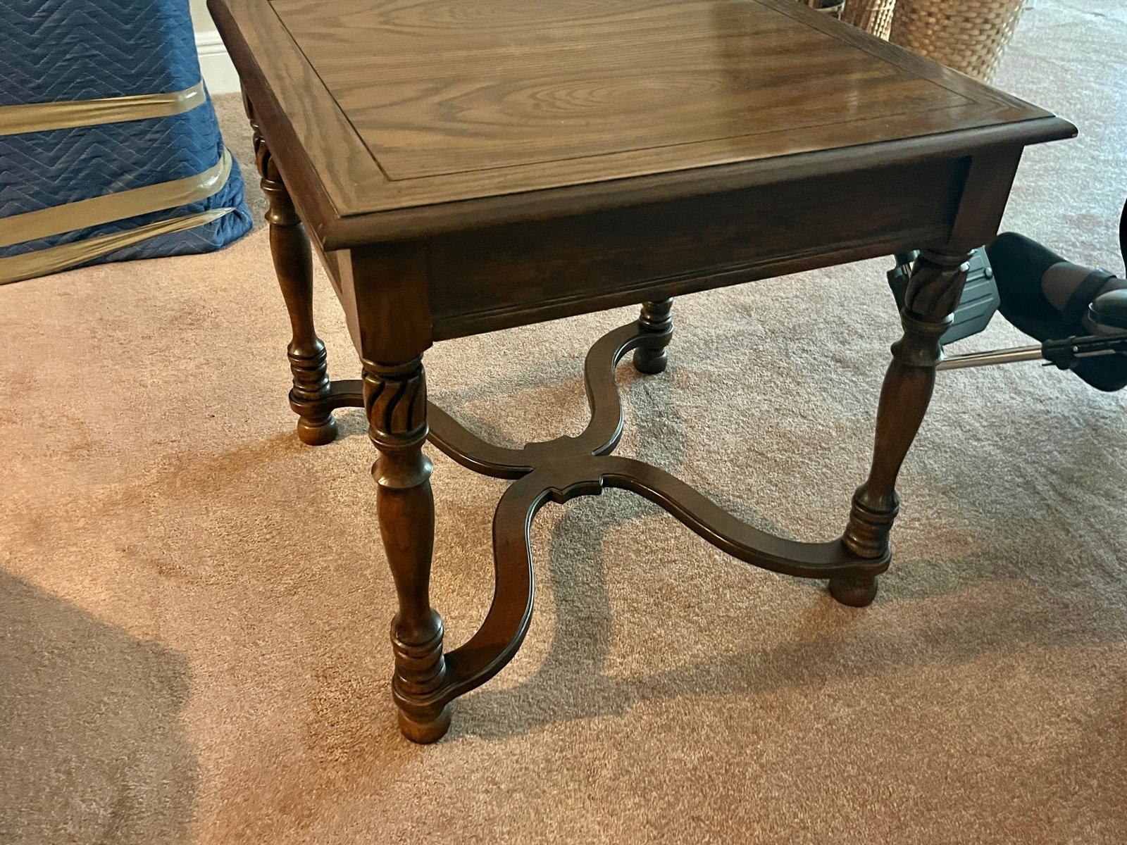 Vintage Oak Side Table with Drawer and Turned Legs, 24"h x 26"sq. (1 of 2)