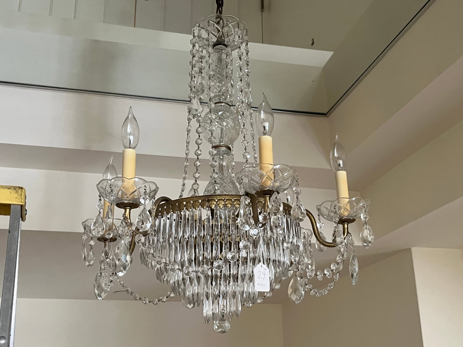 Vintage Brass and Crystal 5-Light Chandelier, 31"H x 22"W (1 of 3)