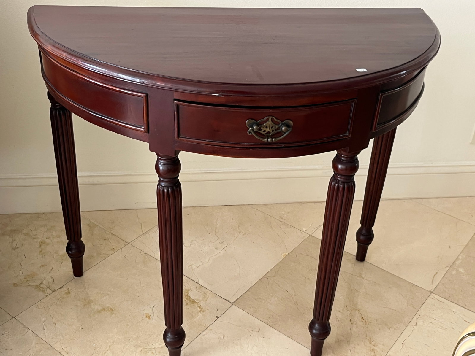 Mahogany Demilune Console Table with Drawer, 30" H ? 36" W ? 18" D (1 of 2)