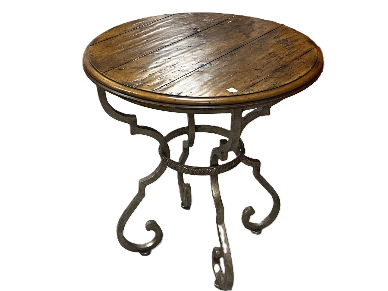 Rustic Round Wood and Wrought Iron Accent Table 26" H ? 24" Dia (1 of 5)