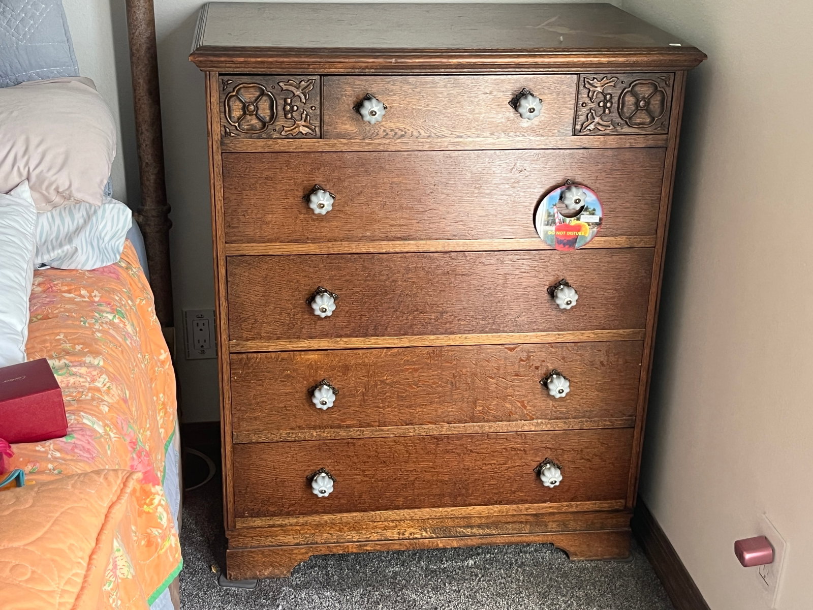 Antique Jacobean Revival Oak Chest of Drawers, 38.5"H x 32"W x 18"D (1 of 6)