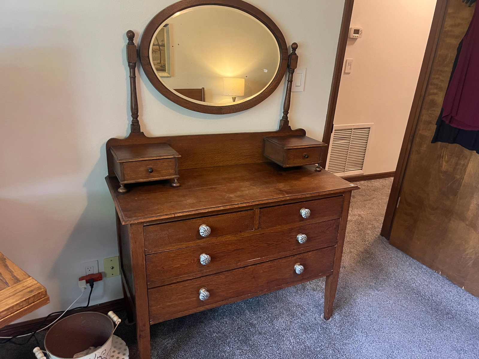 Antique Arts & Crafts Mission Oak Vanity Dresser w/ Mirror, 62"H x 42"W (1 of 3)