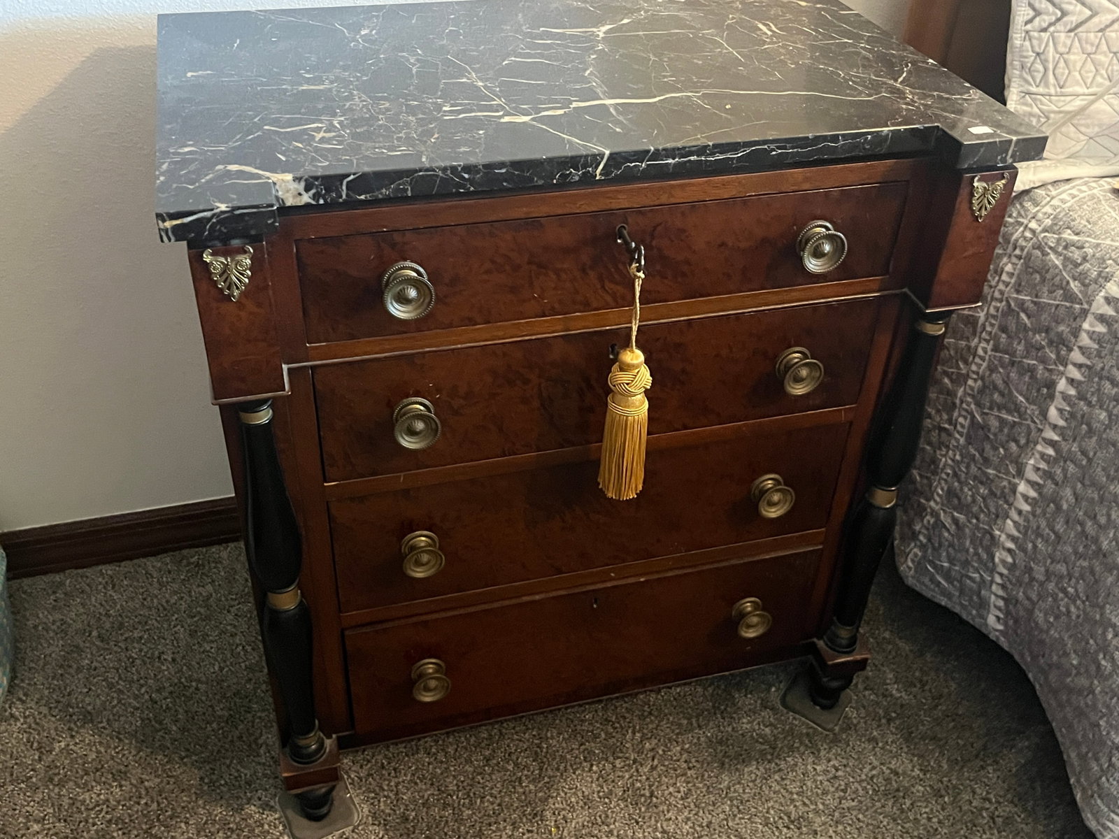 Beacon Hill Collection Marble Top Burl Wood Bachelor's Chest, 28"H x 26"W (1 of 4)