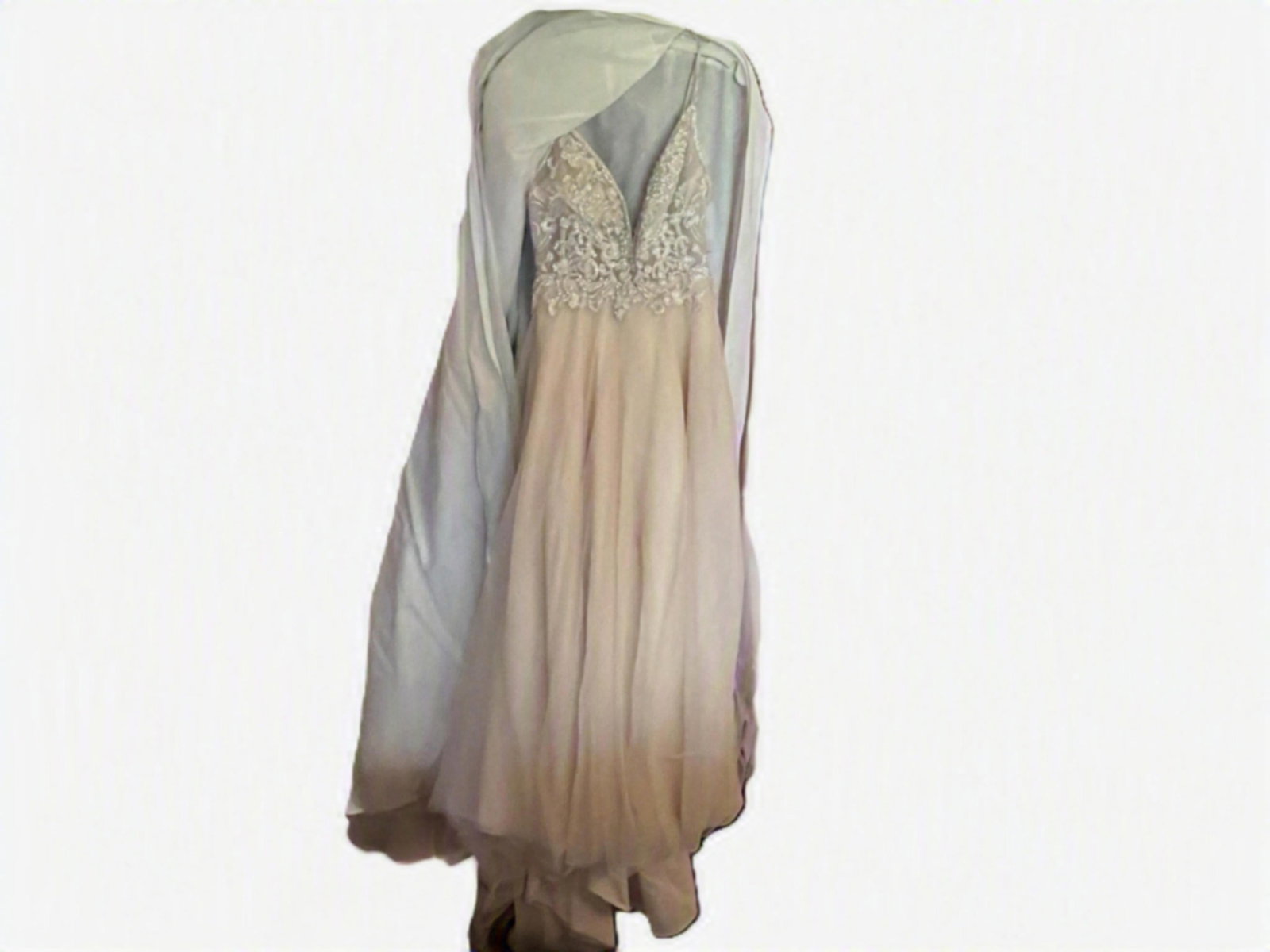 Unworn Blush Beaded Tulle Formal Gown, Prom, Evening or Wedding Dress, Approx. Size 4 (1 of 2)