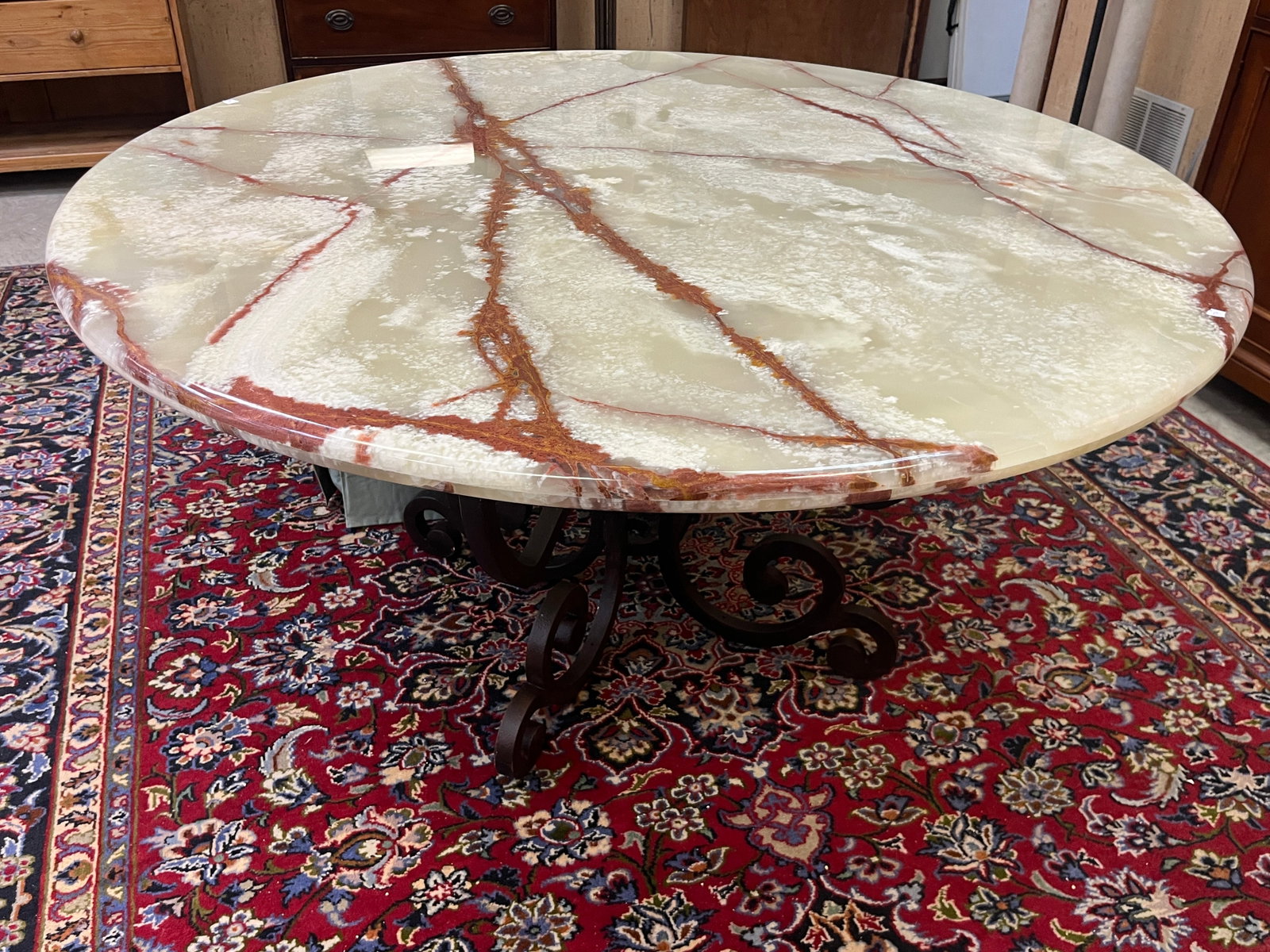 Wrought Iron Base Round Onyx Table, 29Hx57Dia (1 of 4)