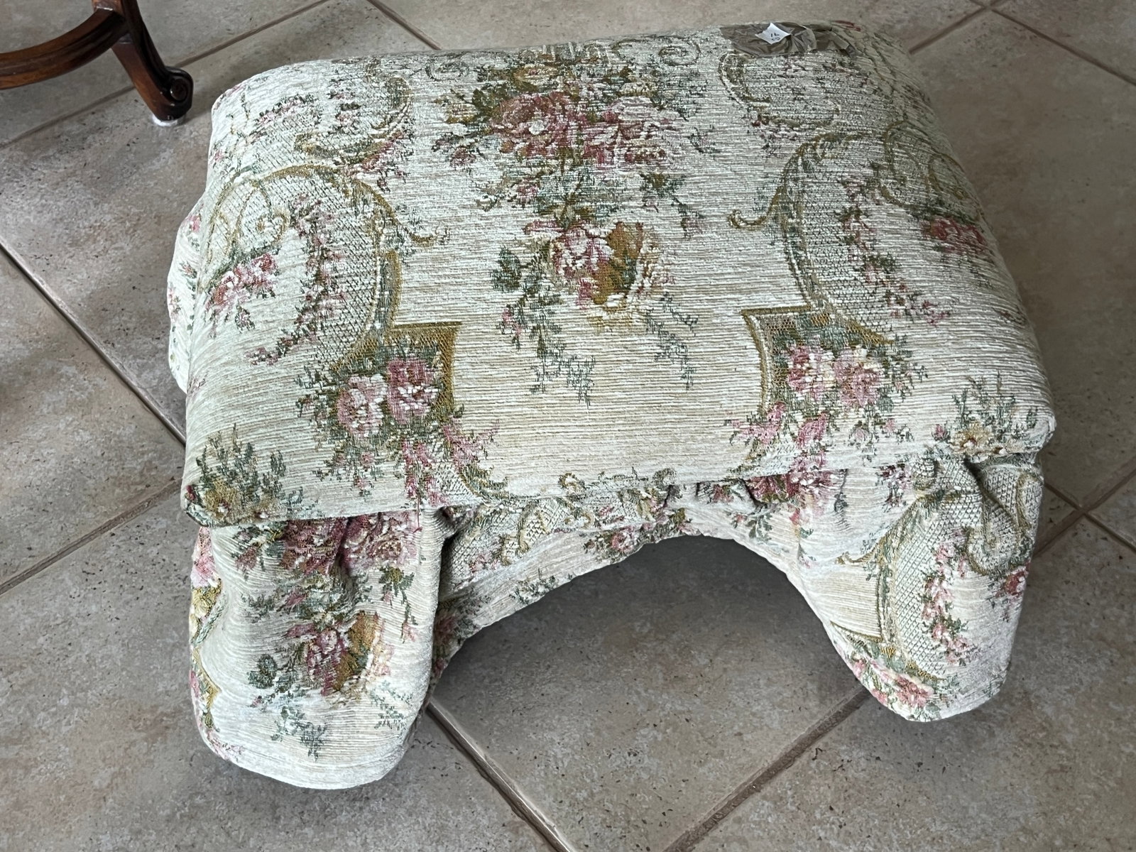 Vintage Floral Upholstered Vanity Stool, 11 x 16 x 12 In. (1 of 3)