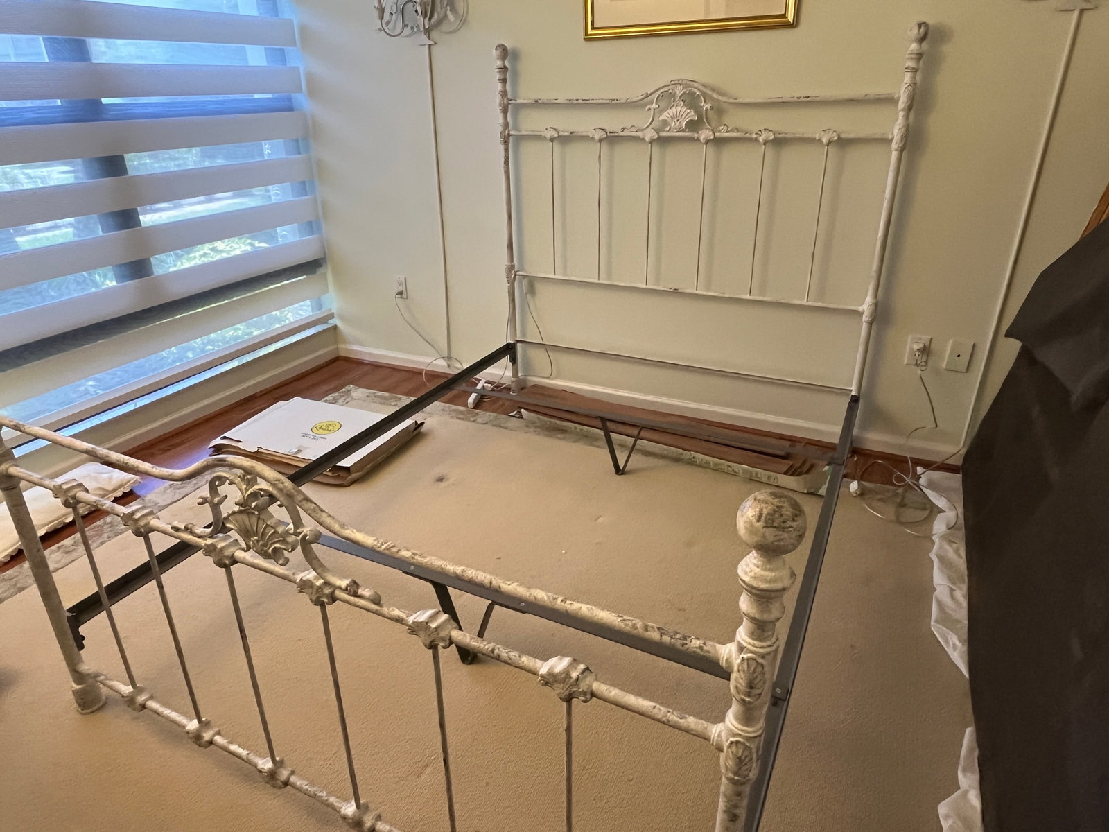 Antique Cast Iron Queen Size Bed Frame with Shell & Scroll Motifs, 54"W ?75"L ?60"H (1 of 4)