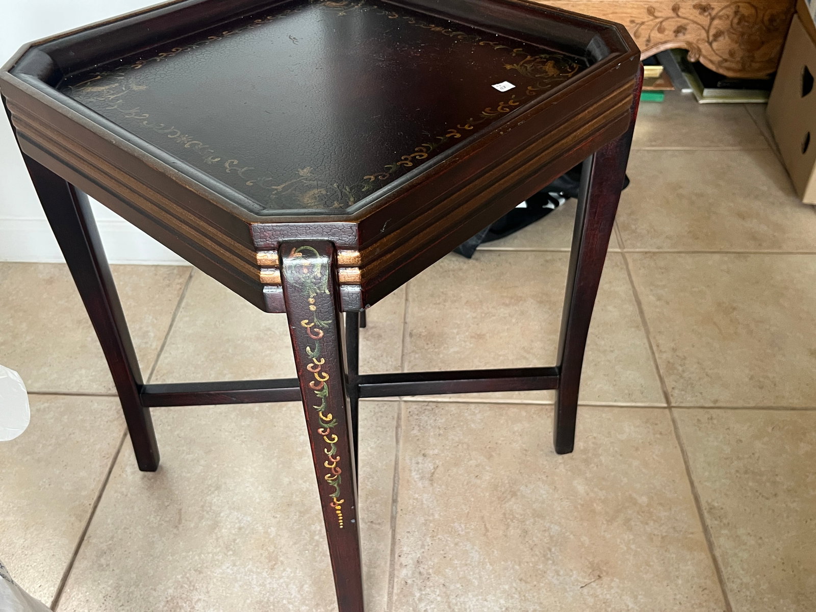 Vintage Hand-Painted Mahogany Tray Table (24"Hx15"Sq) (1 of 2)