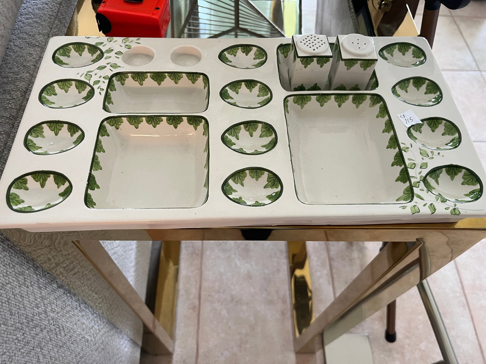 Mancioli Italian Hand-Painted Ceramic Relish Serving Tray with Salt & Pepper Shakers, 24" x 12" (1 of 3)
