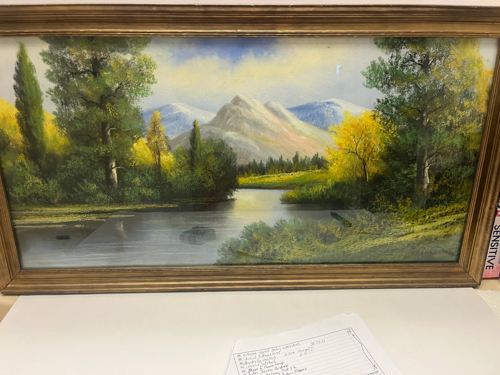 Condotson Signed Watercolor Mountain Lake Landscape, 14" x 28"