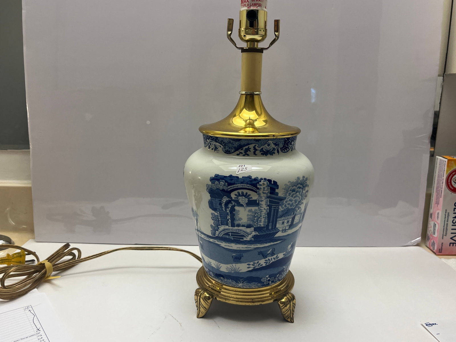 Blue & White Transferware Table Lamp in the Spode Italian Style, 16"H (As Is ? No Harp or Shade) (1 of 3)