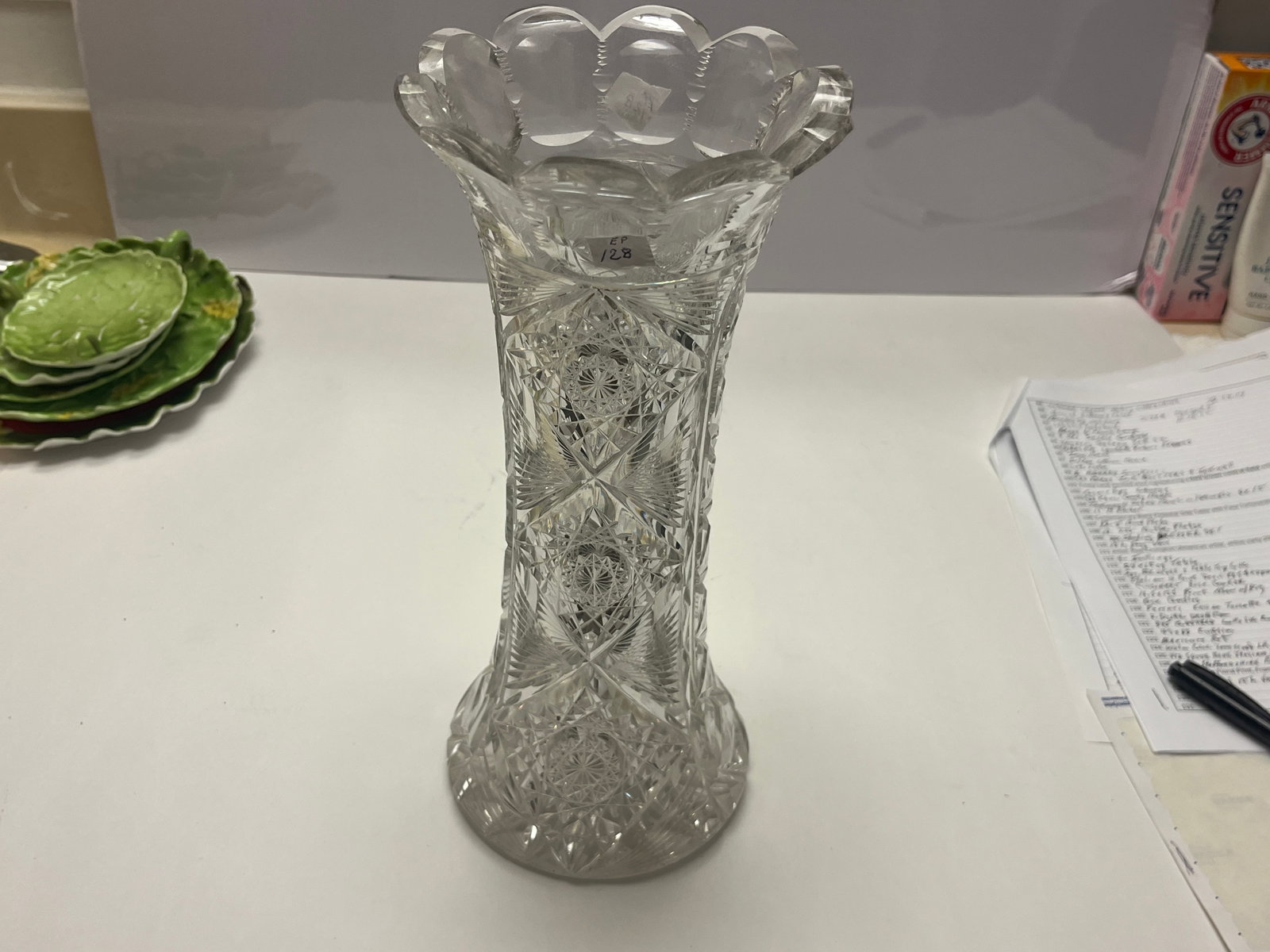American Brilliant Cut Glass Vase, Starburst & Fan Pattern, 12"H (1 of 4)