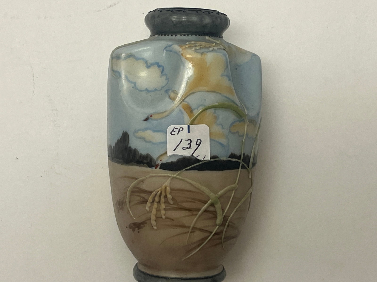 Antique Hand-Painted Nippon Scenic Relief Porcelain Cabinet Vase (1 of 3)
