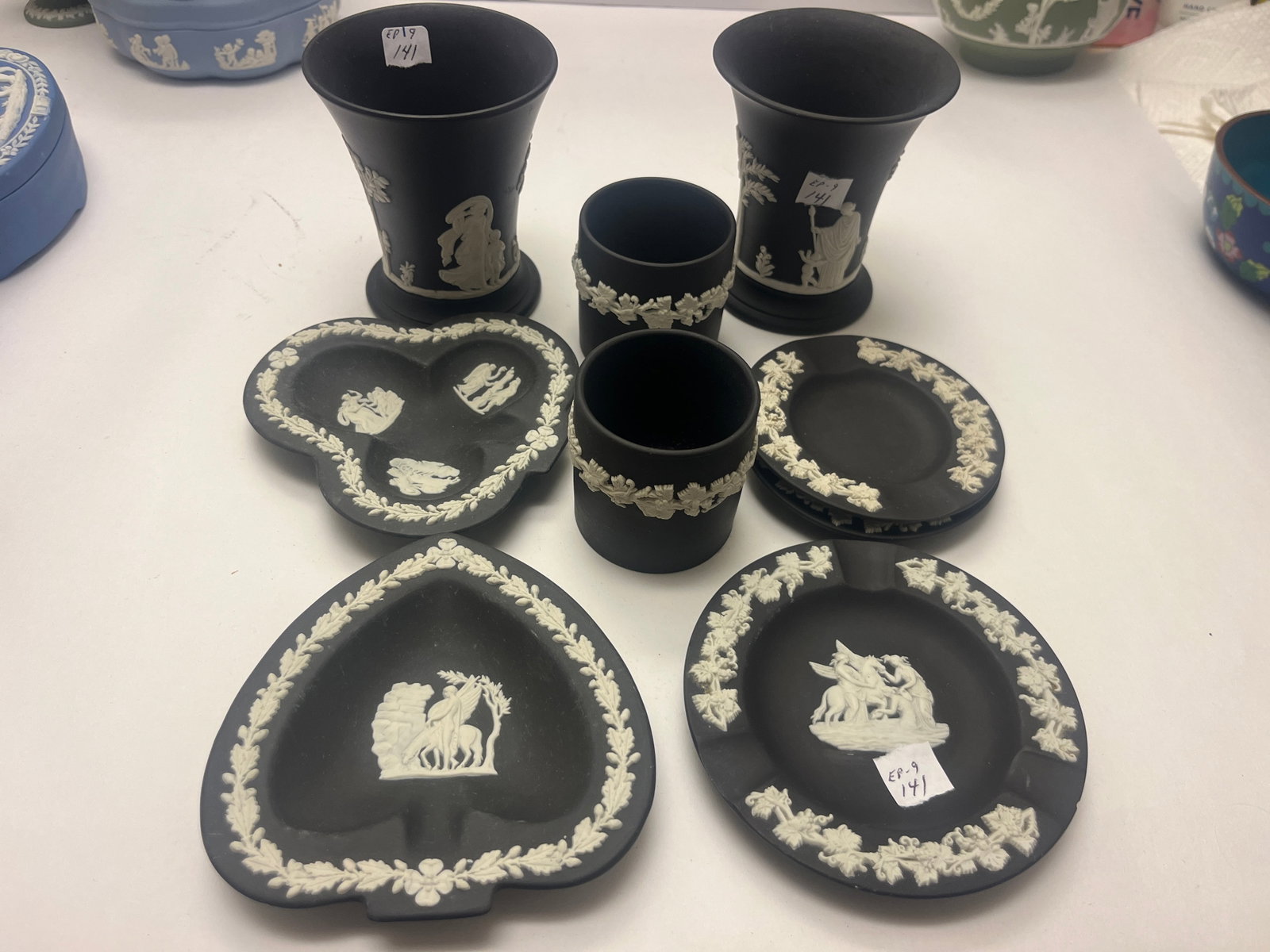 Collection of Wedgwood Black Basalt Jasperware Desk & Smoking Accessories, 8 Pcs (1 of 3)