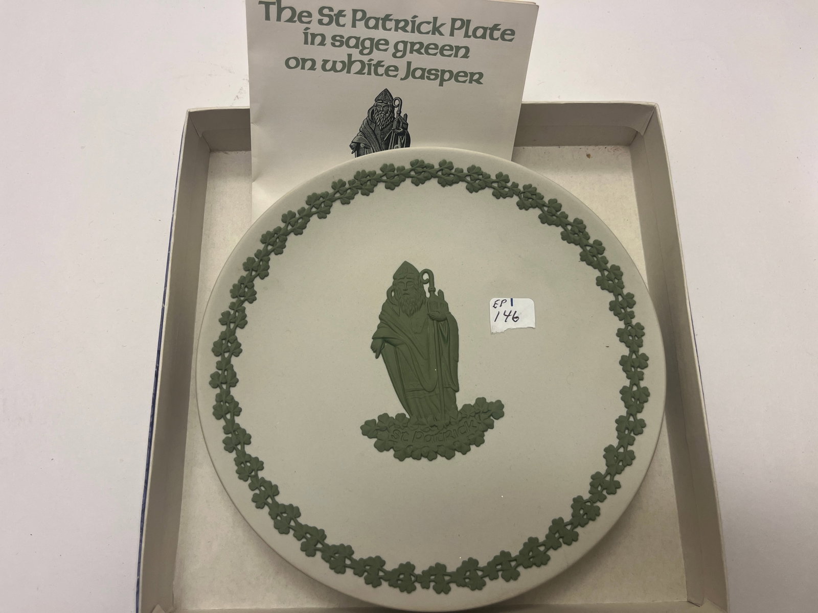 Wedgwood St. Patrick Jasperware Collector's Plate in Sage Green on White, Boxed (1 of 1)