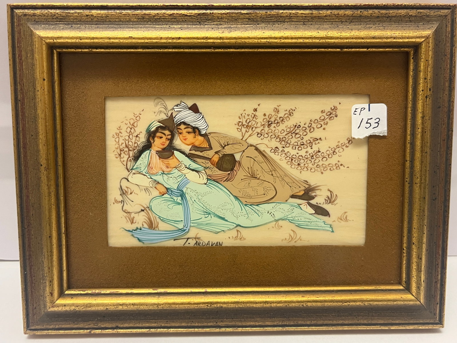 Signed T. Ardavan Persian Miniature Painting of Romantic Couple, Frame, 6 x 8 in. (1 of 2)