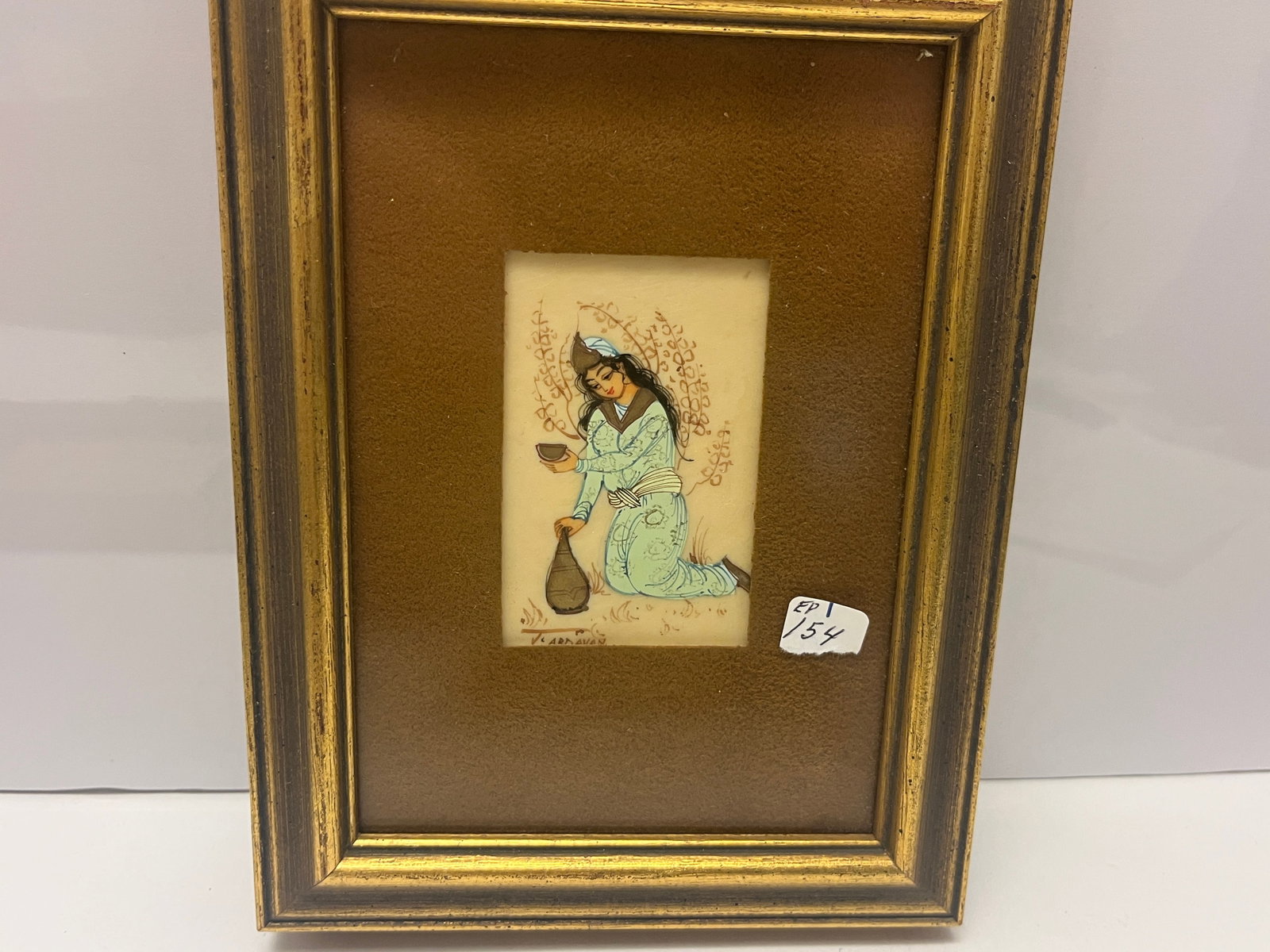 Signed T. Ardavan Persian Miniature Painting of Kneeling Woman, Framed 8 x 6 in. (1 of 2)