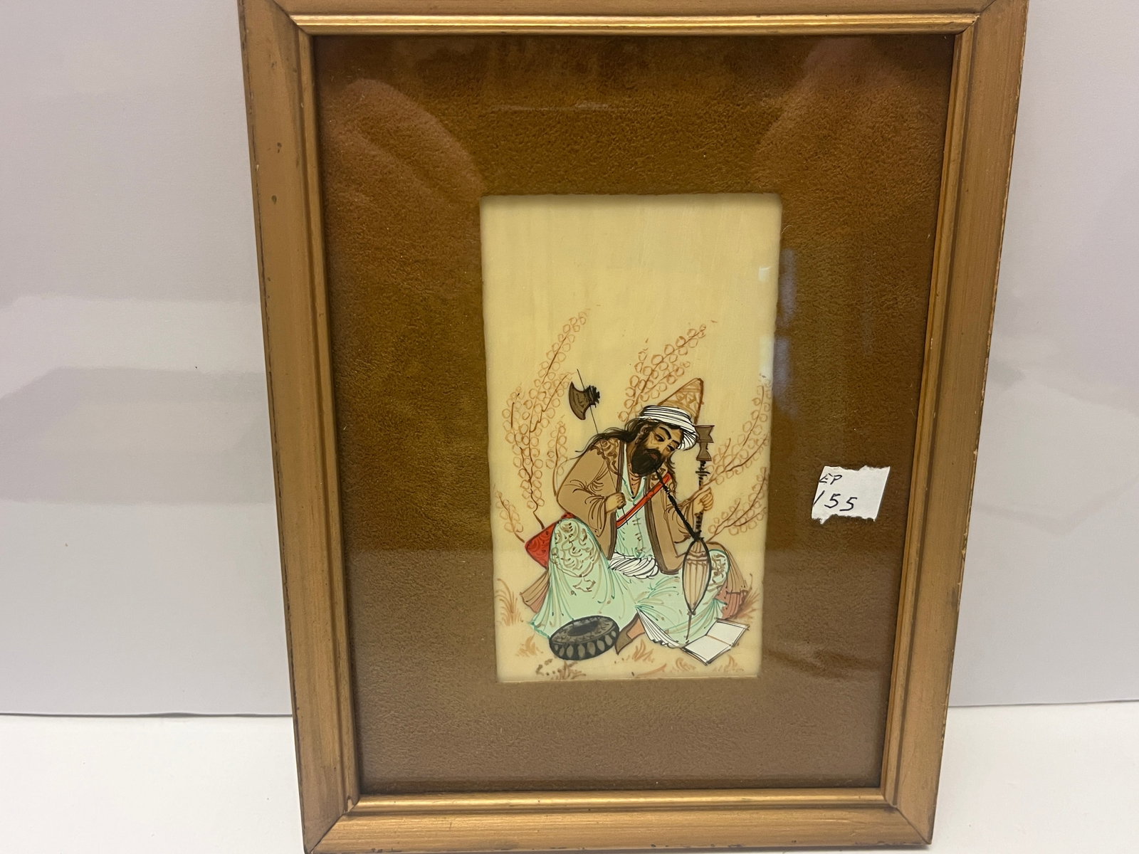 Persian Miniature Painting of Seated Musician, Tehran Gallery Label, Framed 8.5 x 6.75 in. (1 of 3)