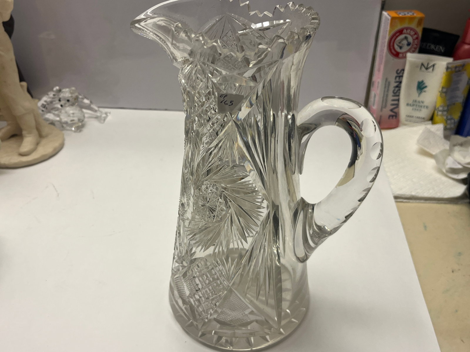 American Brilliant Cut Crystal Pitcher, Sawtooth Rim, 10.5"H (1 of 3)