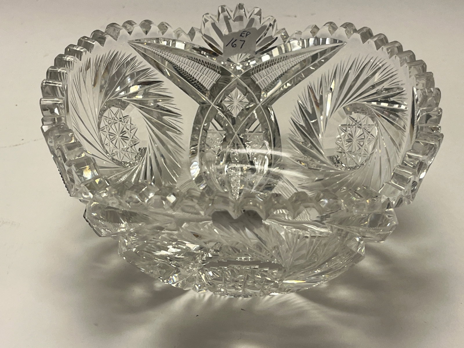 American Brilliant Cut Crystal Bowl, Sawtooth Rim, 6.75" Dia. x 3"H (1 of 3)