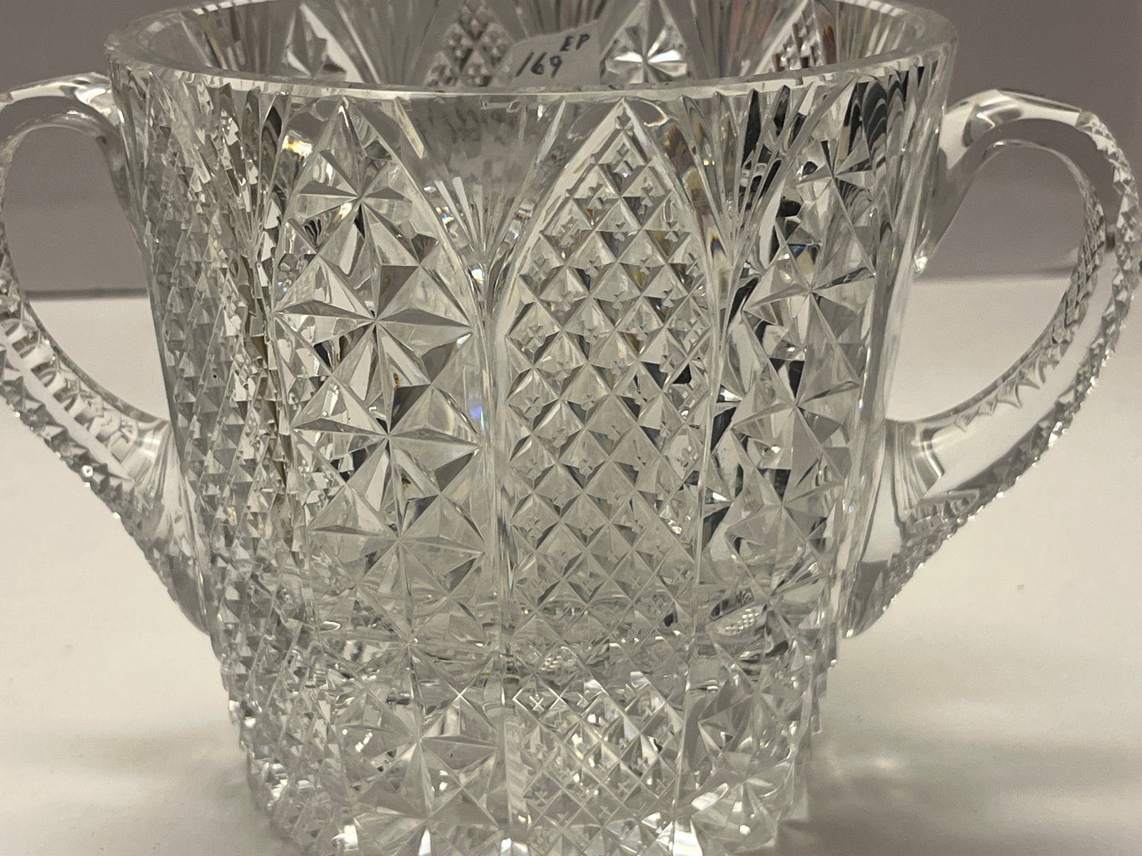 American Brilliant Cut Crystal Double-Handled Sugar Bowl, 5.25" x 5"