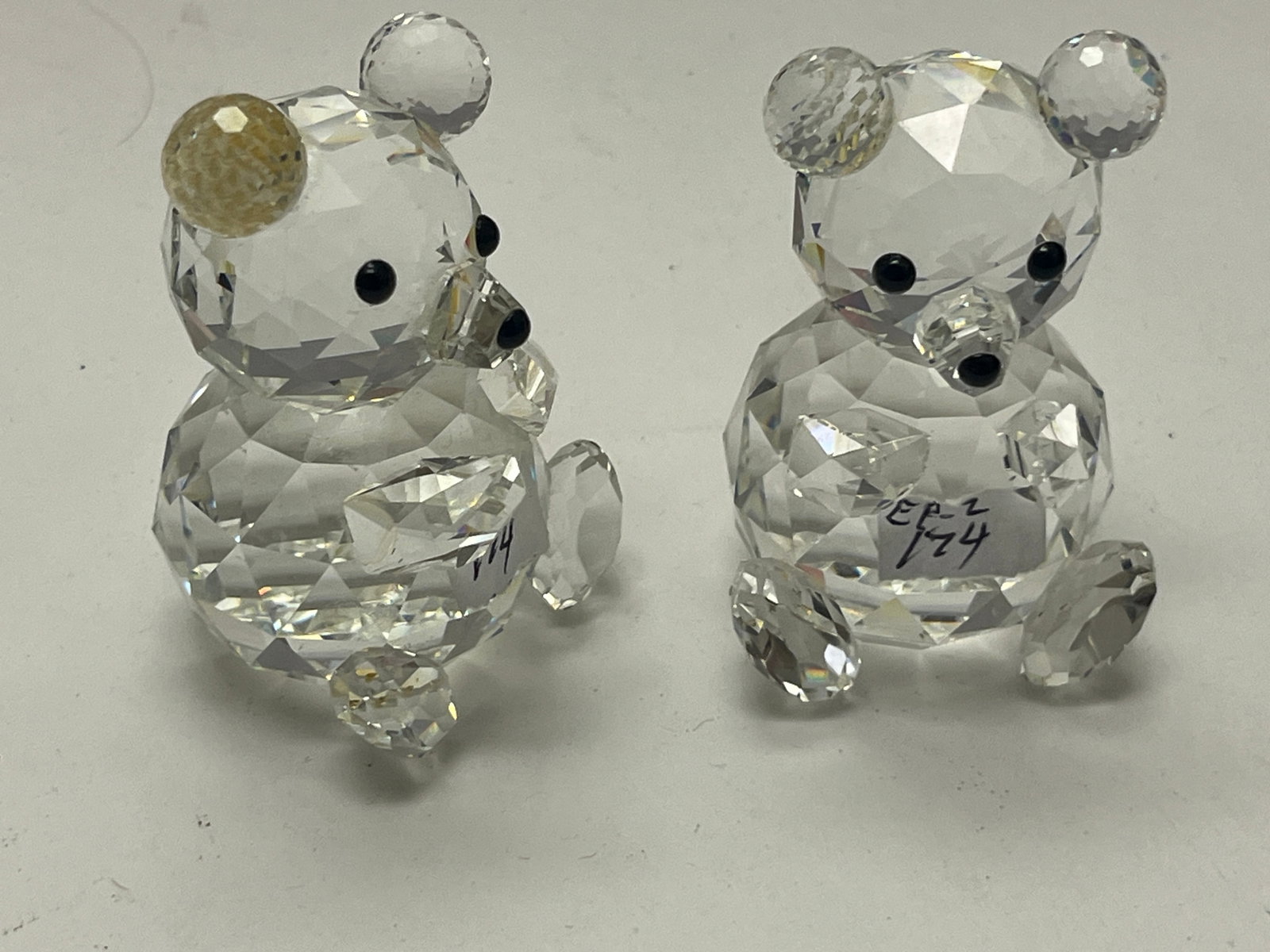 Pair of Faceted Crystal Teddy Bear Figurines, 2.5" Tall