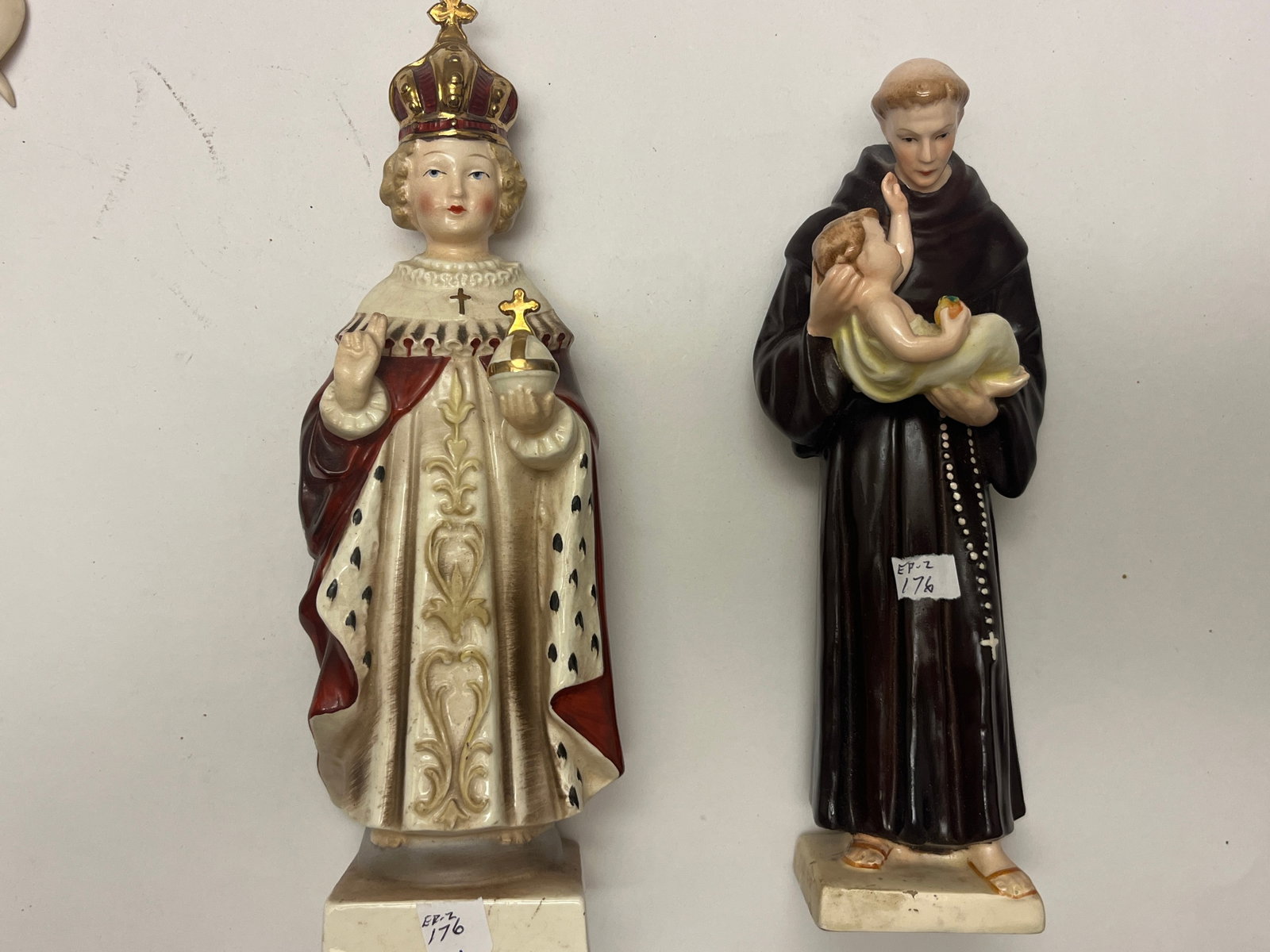 Pair of Vintage German Religious Porcelain Figures, Infant of Prague & St. Anthony, 10.5" & 9.25" (1 of 7)