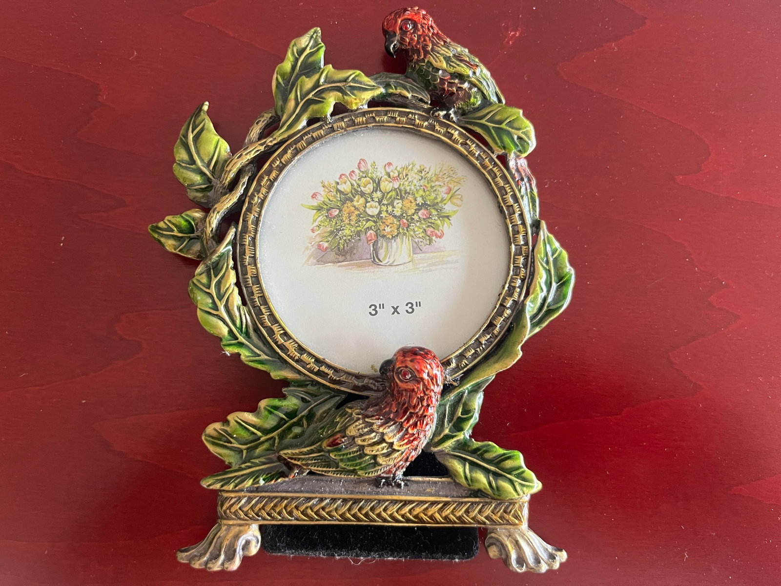 Decorative Cast Metal Parrot Picture Frame, Jay Strongwater Style, Holds 3" x 3" Photo (1 of 1)