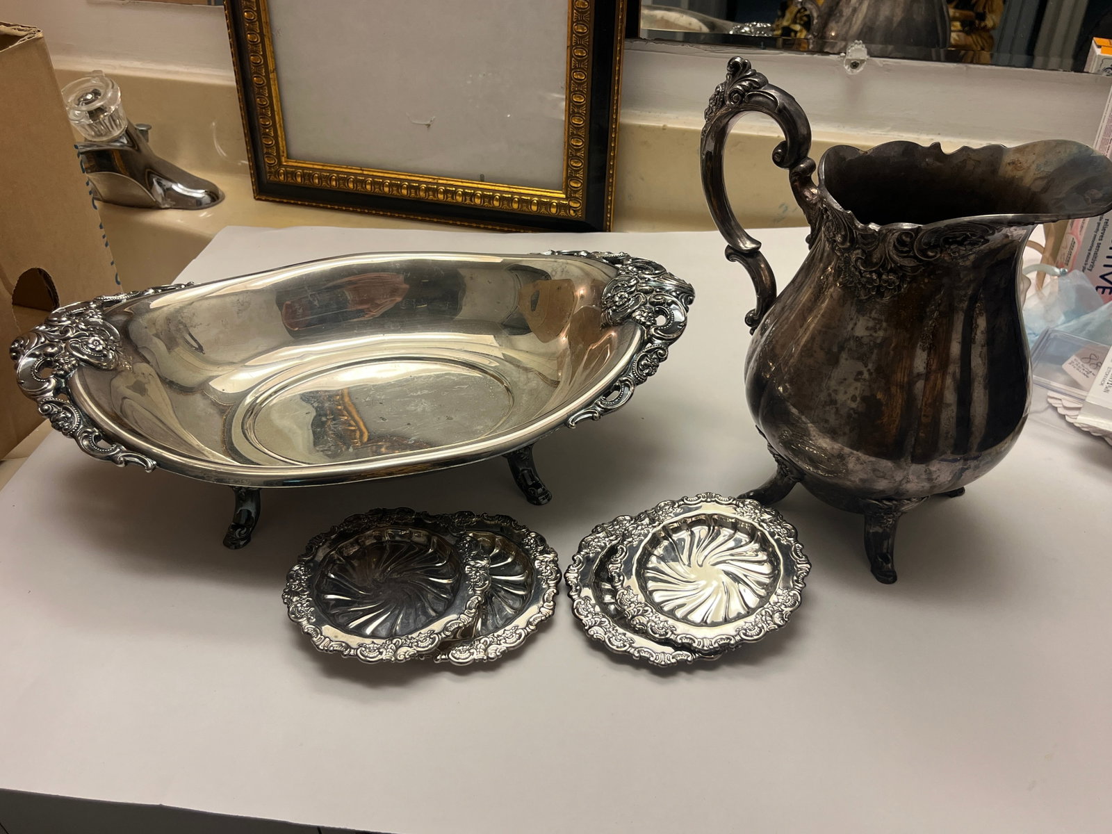 Reed & Barton Silver Plate Tableware Group, Footed Center Bowl, Water Pitcher & Four Coasters, 6 (1 of 6)