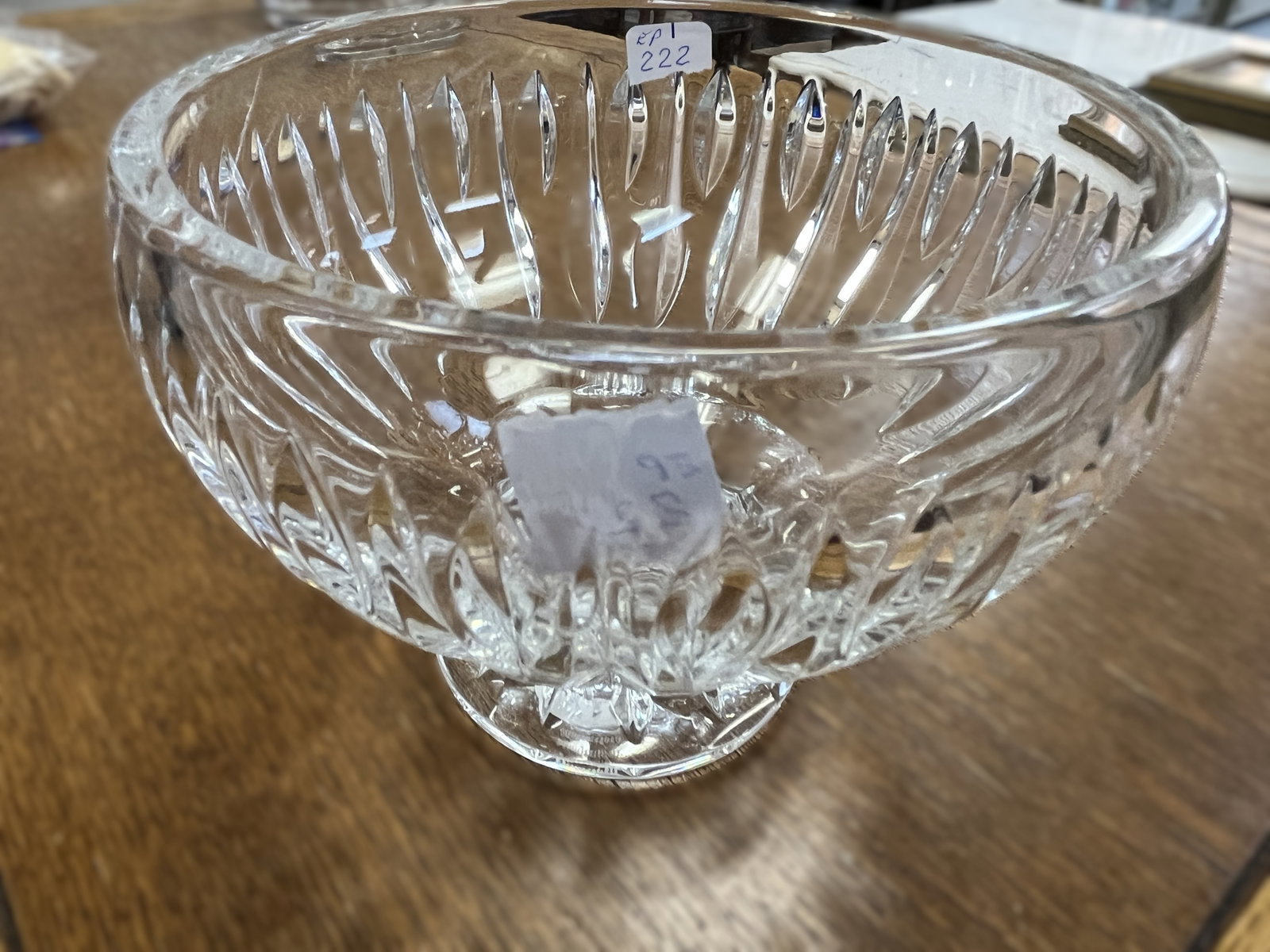MARQUIS BY WATERFORD CUT CRYSTAL CENTERPIECE BOWL ? 4?H ??5.5?D: Elegant hand?cut crystal centerpiece bowl by Marquis by Waterford, Ireland. Features deep vertical leaf?cut patterning with starburst base and polished rim. Signed ?Marquis by Waterford? on underside.