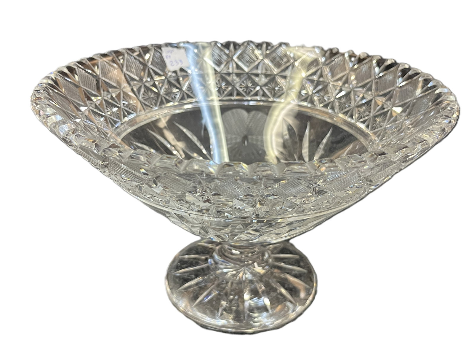 Cut Crystal Pedestal Bowl, Floral & Diamond Pattern, 5.5HxDia (1 of 3)