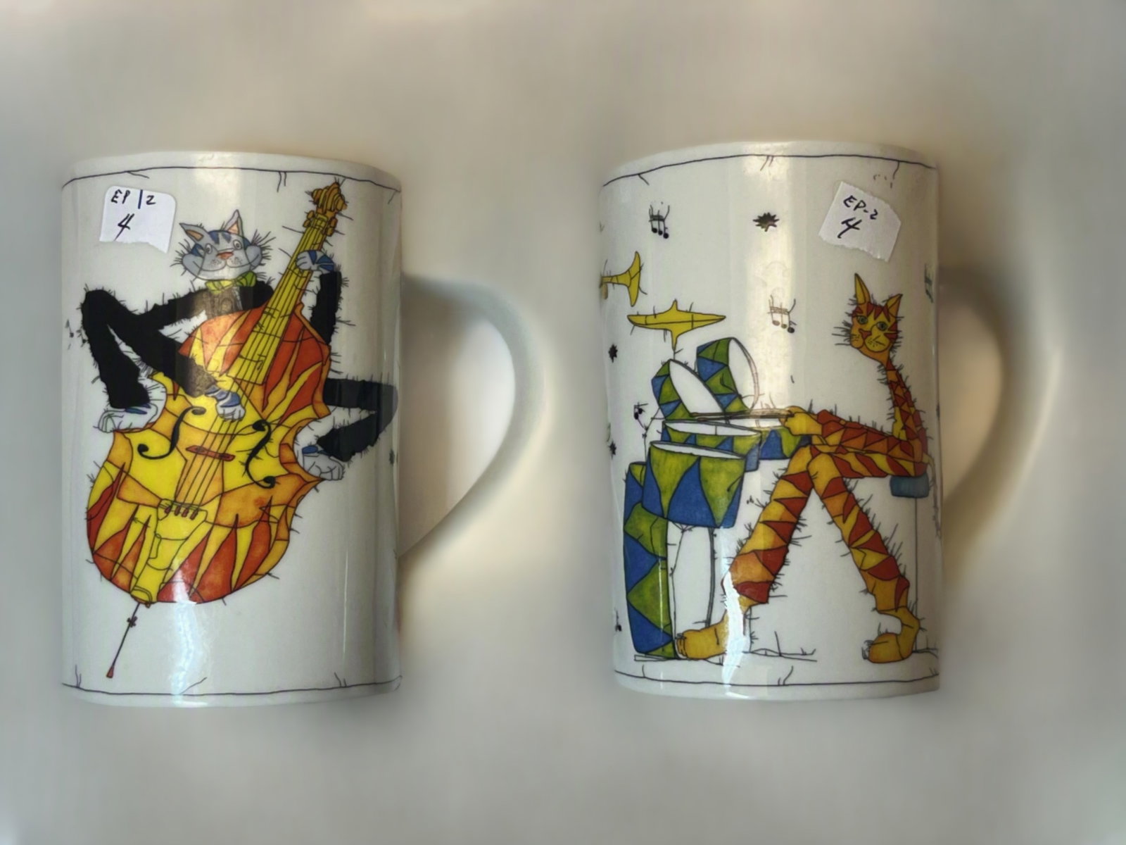 Set of 4 Dunoon Scotland Musical Cat Stoneware Mugs ? 4.5"H x 3" Dia. (1 of 3)