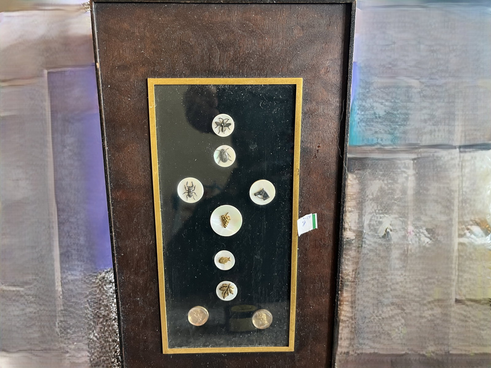 Vintage Framed Collection of Figural Mother-of-Pearl Buttons, 14" x 7.75" (1 of 4)