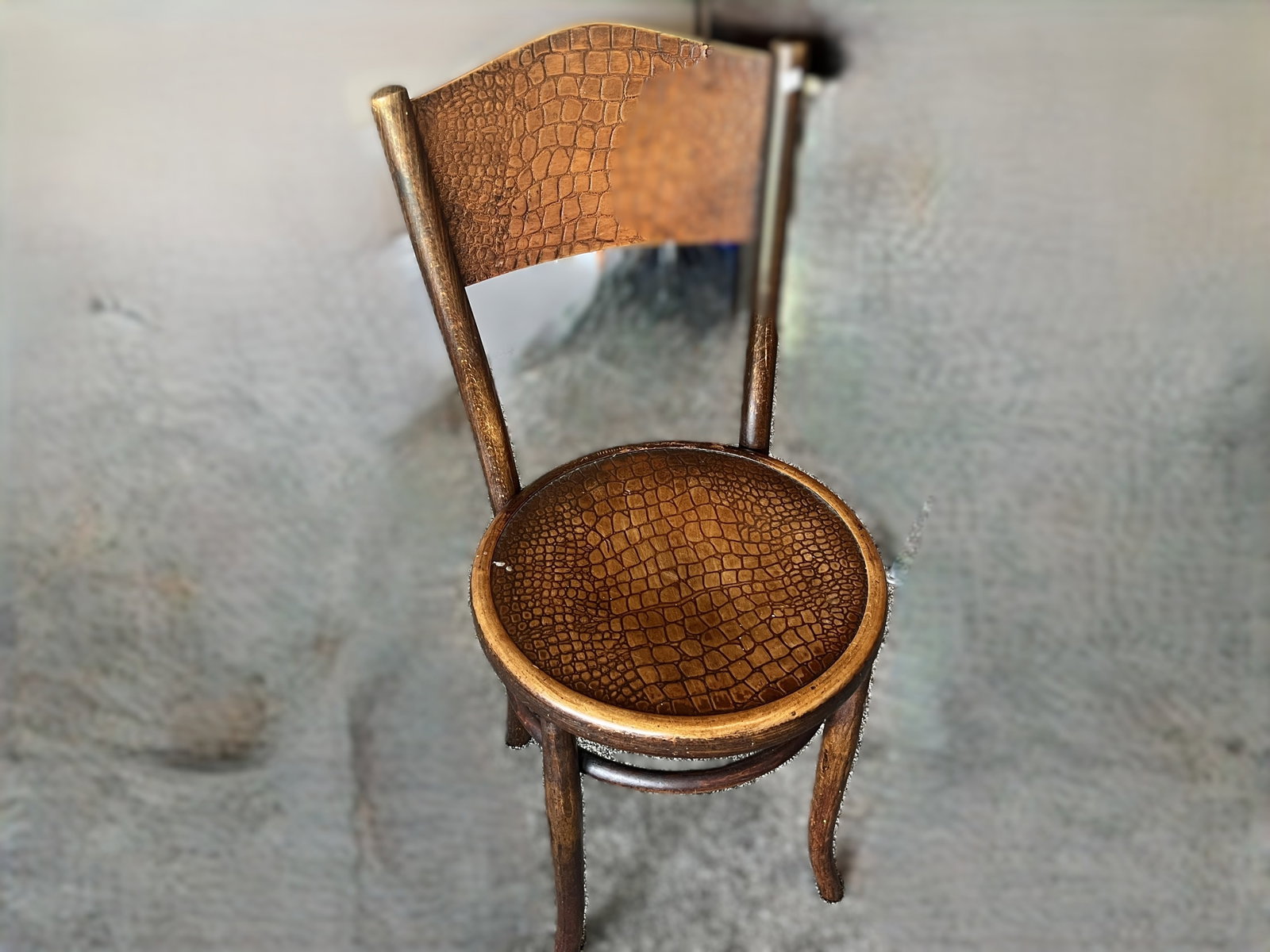 VTG Bentwood Chair w/ Embossed Crocodile-Pattern Seat & Back (1 of 4)