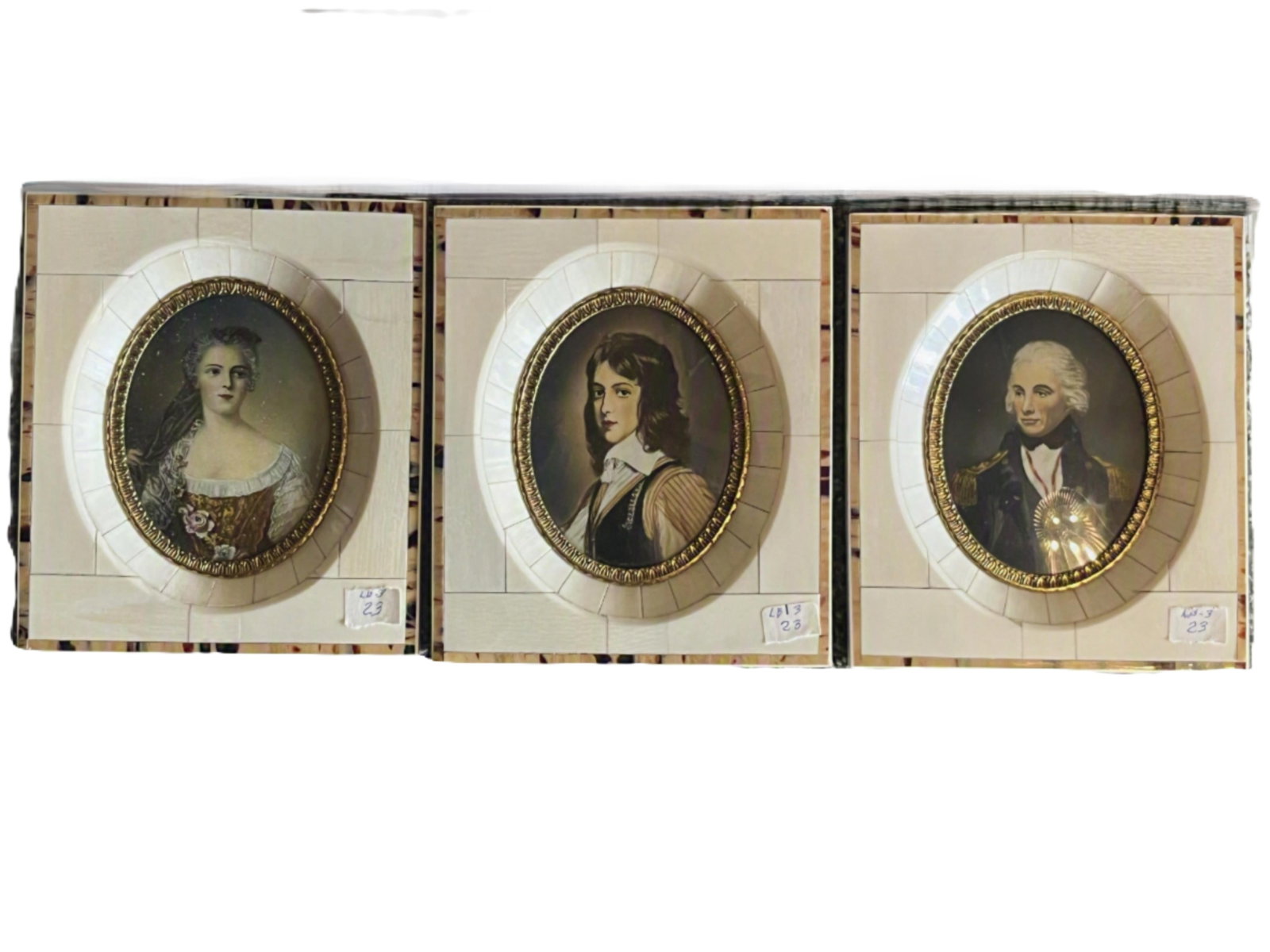 Set of 3 Antique German Portrait Miniatures, Faux Ivory Frames, 4.5" ? 5.75" (1 of 5)