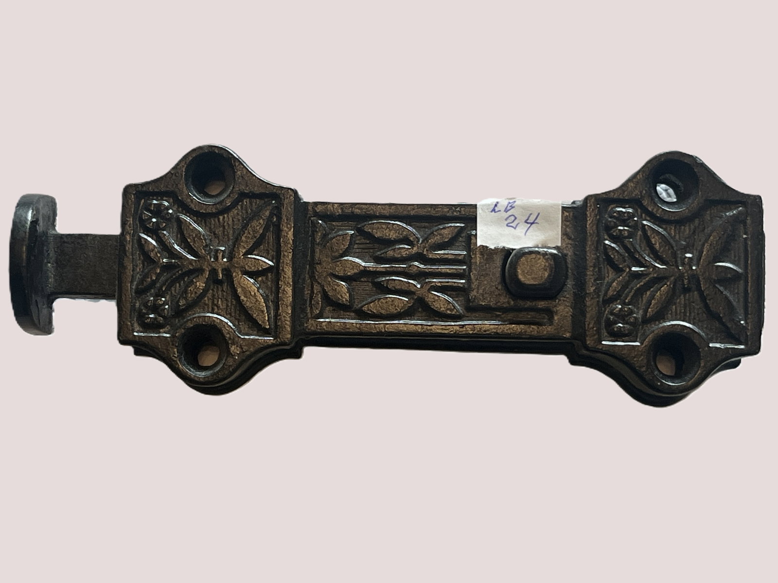 Antique Victorian Cast Iron Floral Slide Bolt Door Latch, 6" ? 2" (1 of 4)