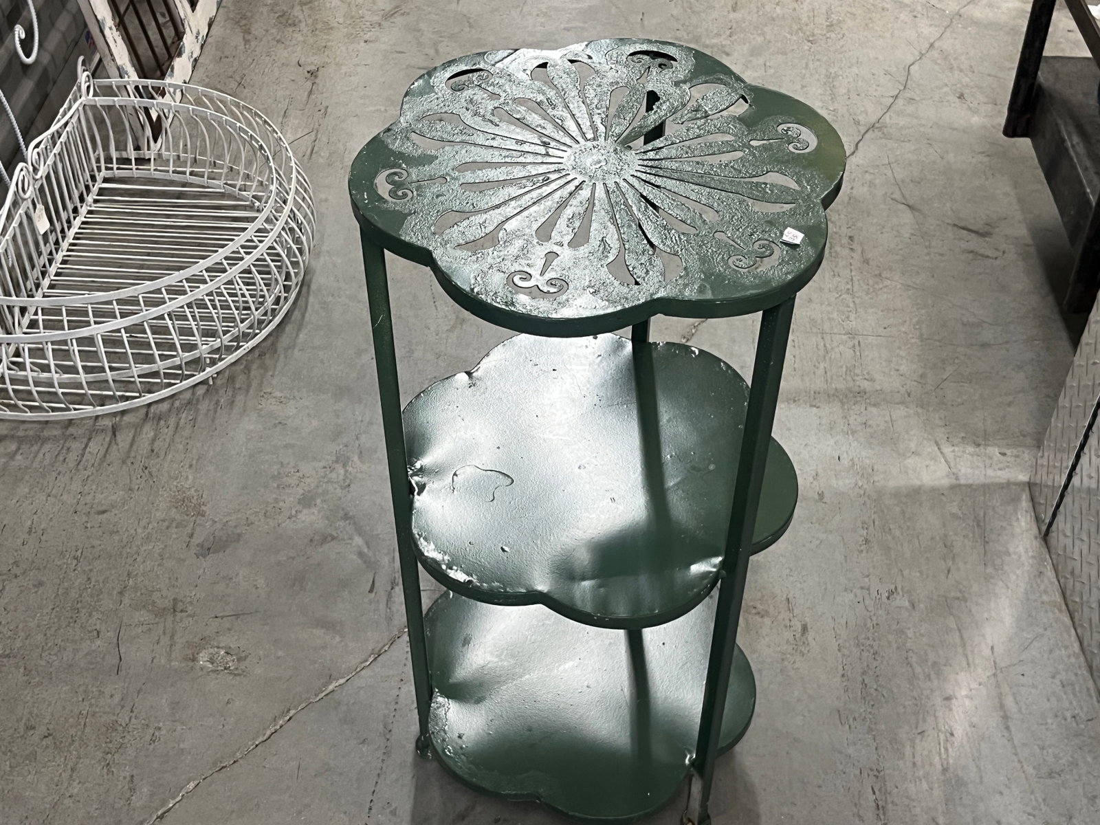 Vintage Green Painted Metal 3-Tier Plant Stand, 30"H ? 15"W (1 of 3)
